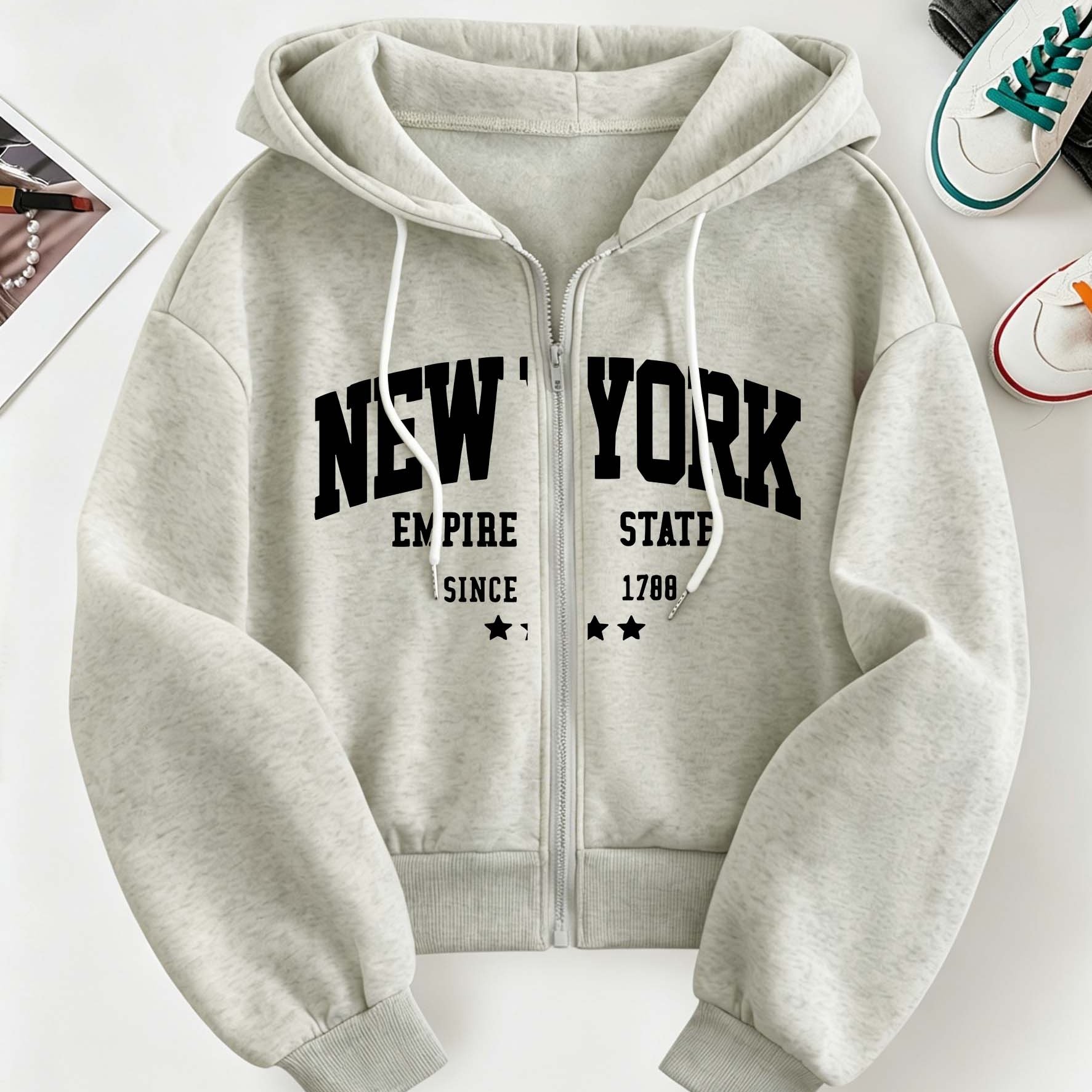 TEMU Women's Fashion Zipper Short Hooded Sweatshirt
