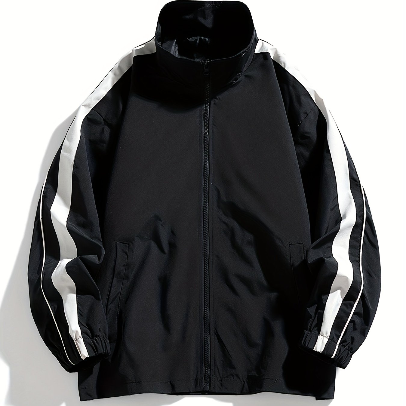 TEMU Chaqueta casual para hombre, elegante superior de cuello a rayas para otoño y , adecuada para actividades al aire libre en interiores, una