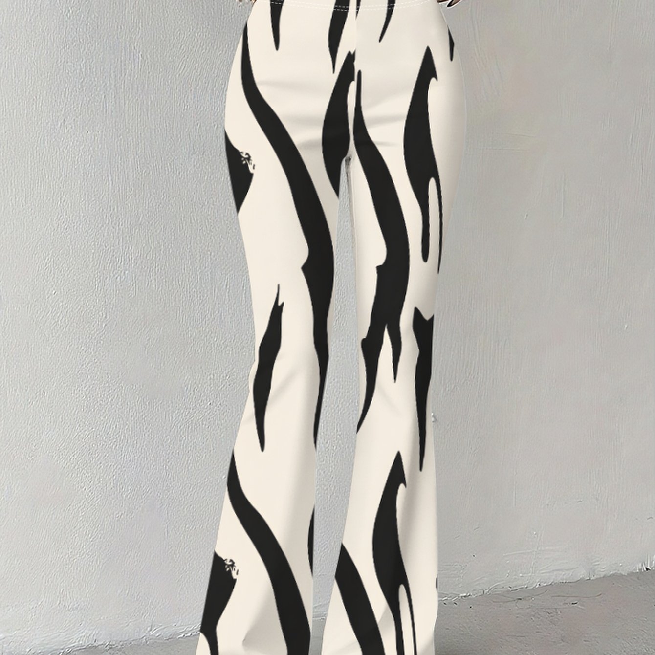 TEMU Black And White Contrast, Design, High-quality Women's Clothing Print, Illustration Design Individual Pattern Print, Print Women's Long Pants,