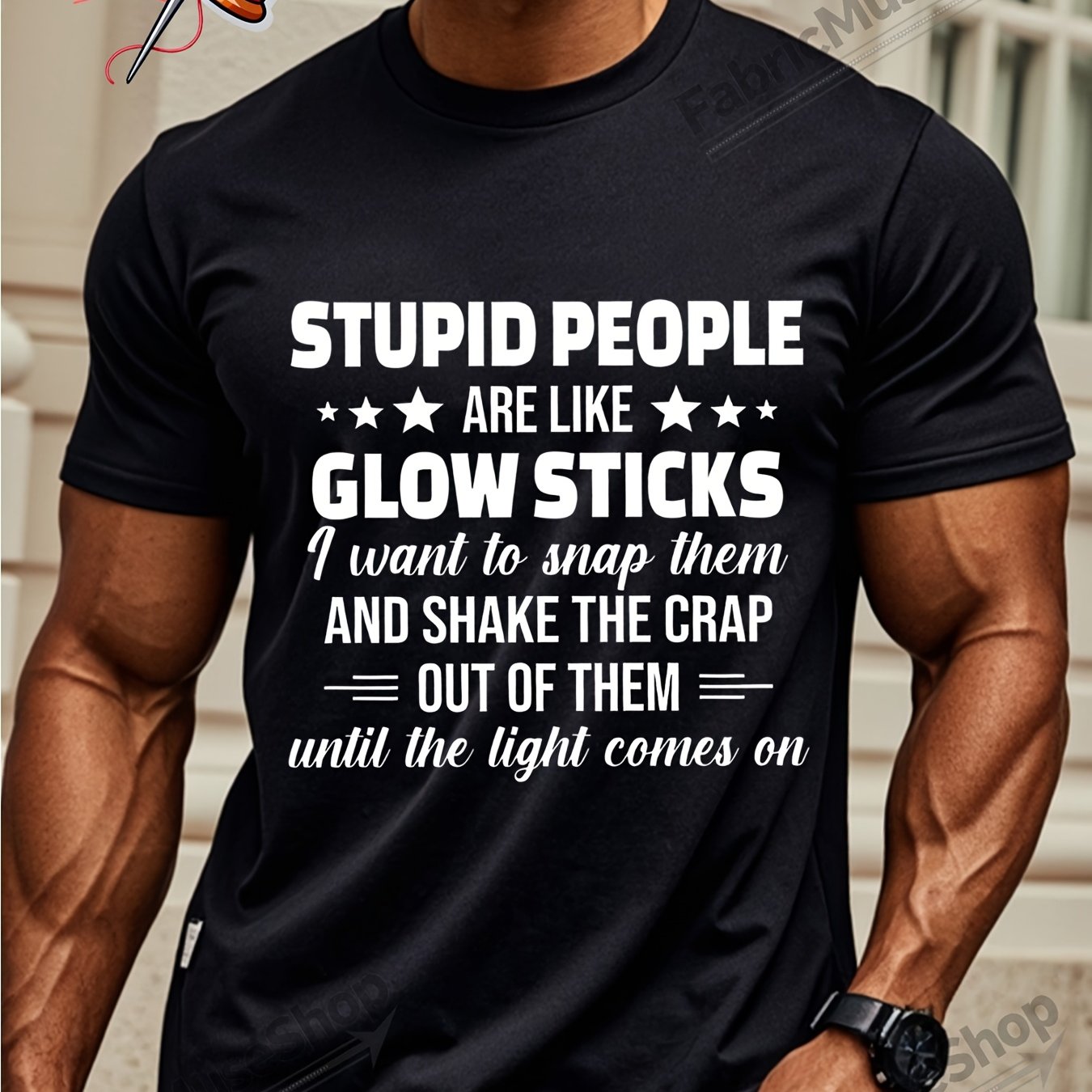 TEMU Men's Funny "stupid Like Glow Sticks" Graphic T-shirt - Retro Humorous Crew Neck Tee With Slogan Print, Soft Breathable Sweat-wicking Fabric