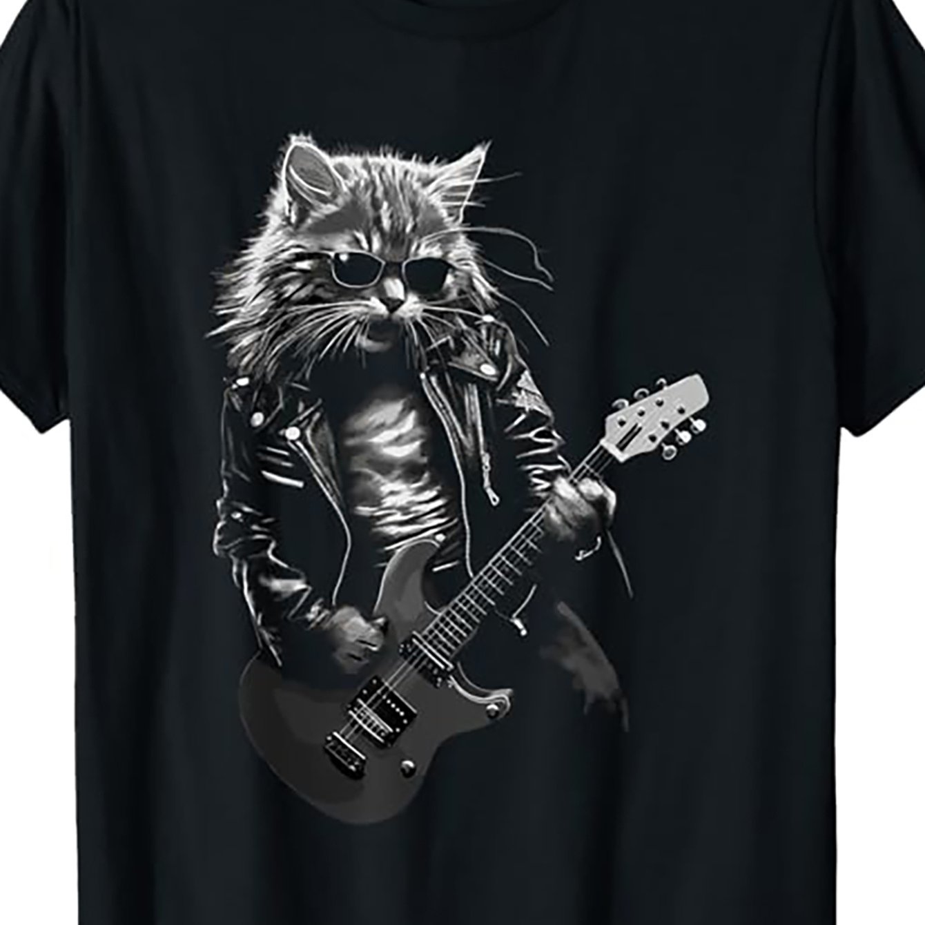 TEMU Rock & Concert Festival Cat Rock Guitar , Women Men T-shirt, Novelty Clothing, Short Sleeves, Shirt For Daily Wear & Resort Style