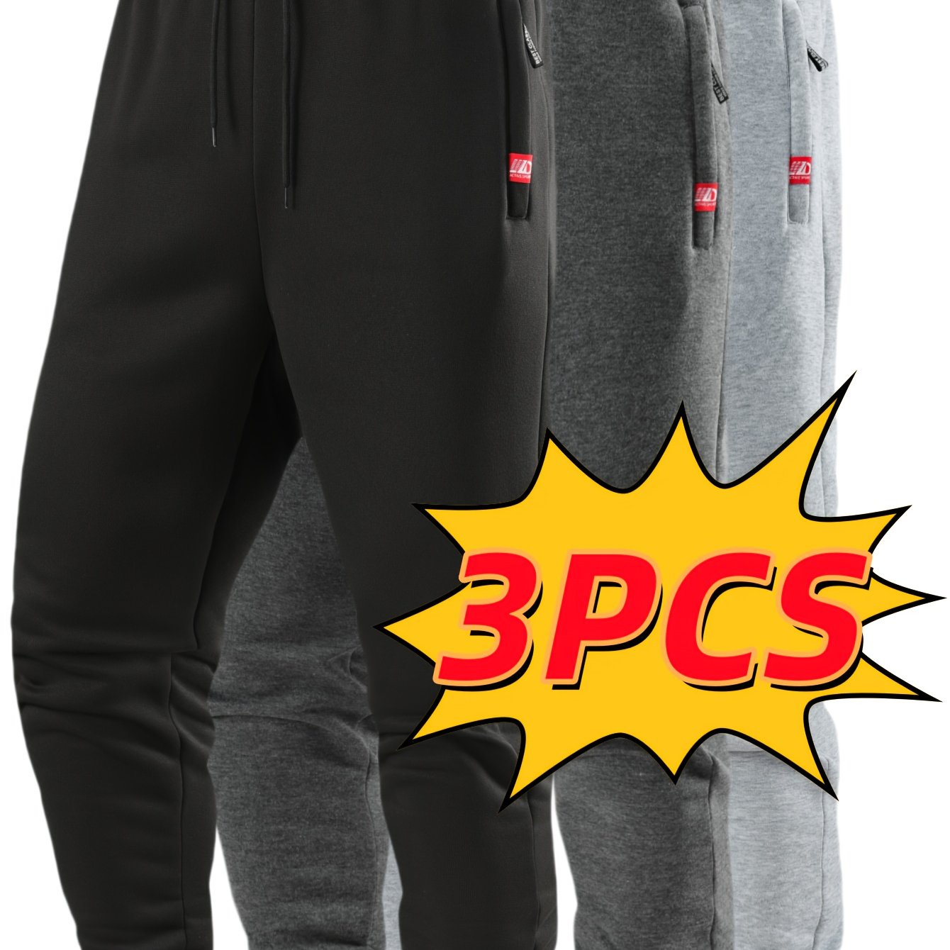 TEMU 3pcs Set, 4 Color Options, Casual Pants With Warm Legs, Pockets, And Zipper For Men