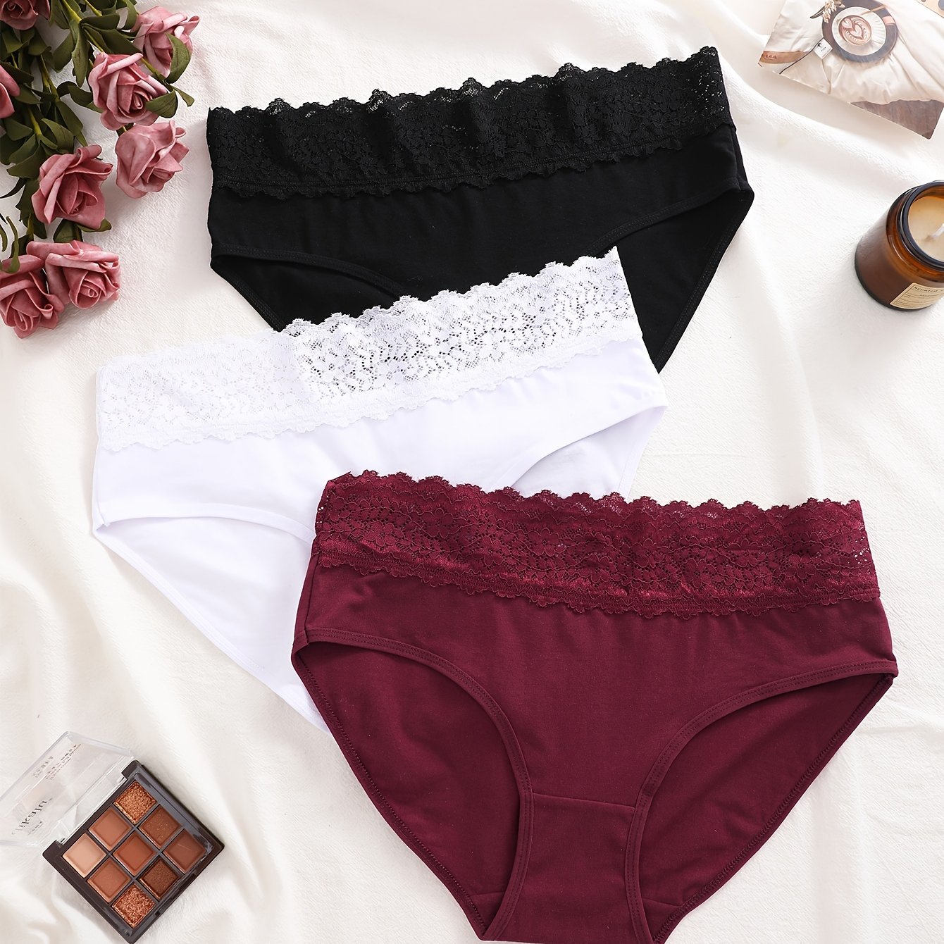 3-pack Women's Panties Lace Solid Sexy Women's Underwear