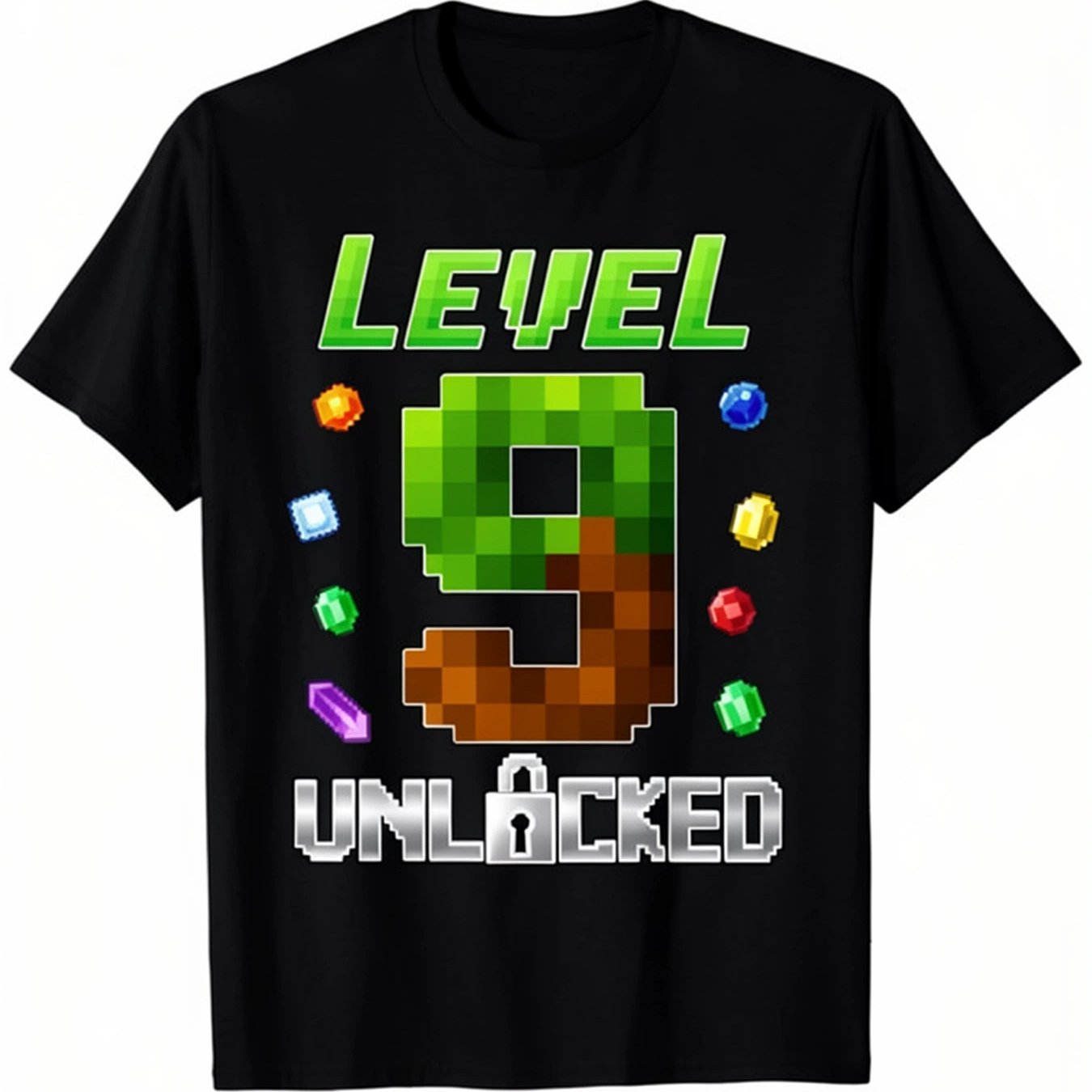 Image of Boys And Girls Birthday Gift T-shirt, Pixel Art Gaming Theme Graphic Tee, Short Sleeve Crew Neck Top For Kids Teens Age Party Wear