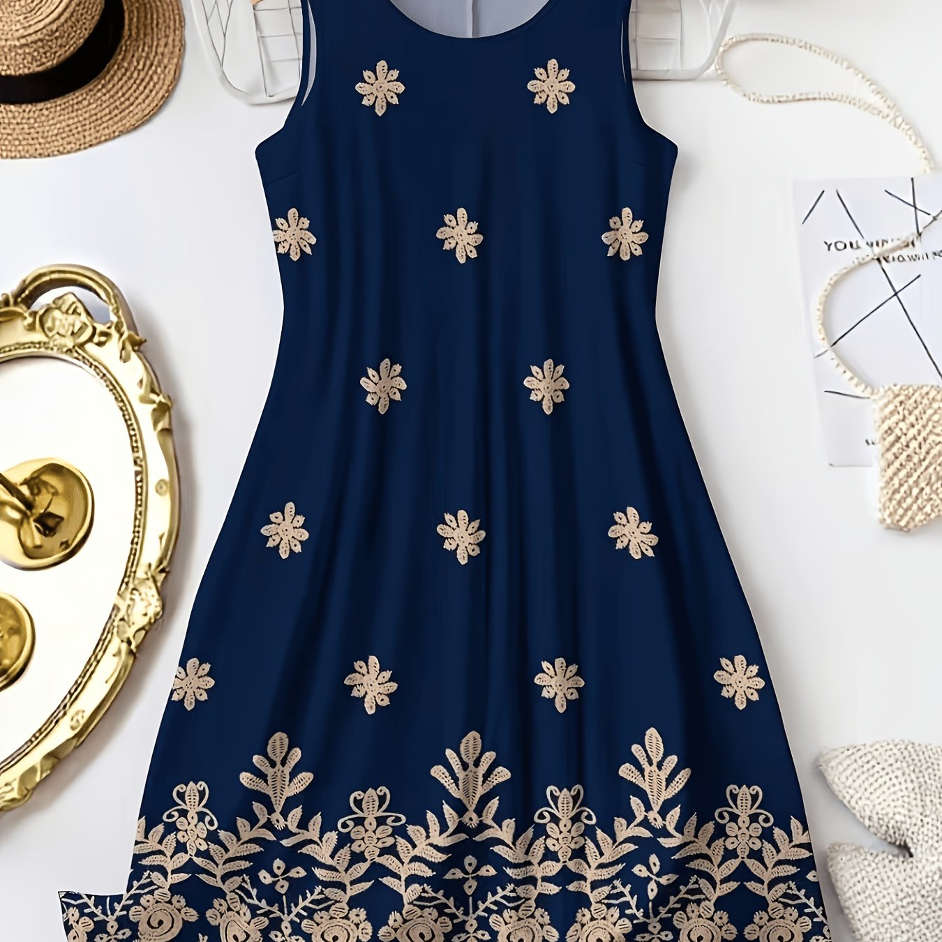 TEMU Estate Moda Abito Donna Senza Maniche con Stampa e Scollo