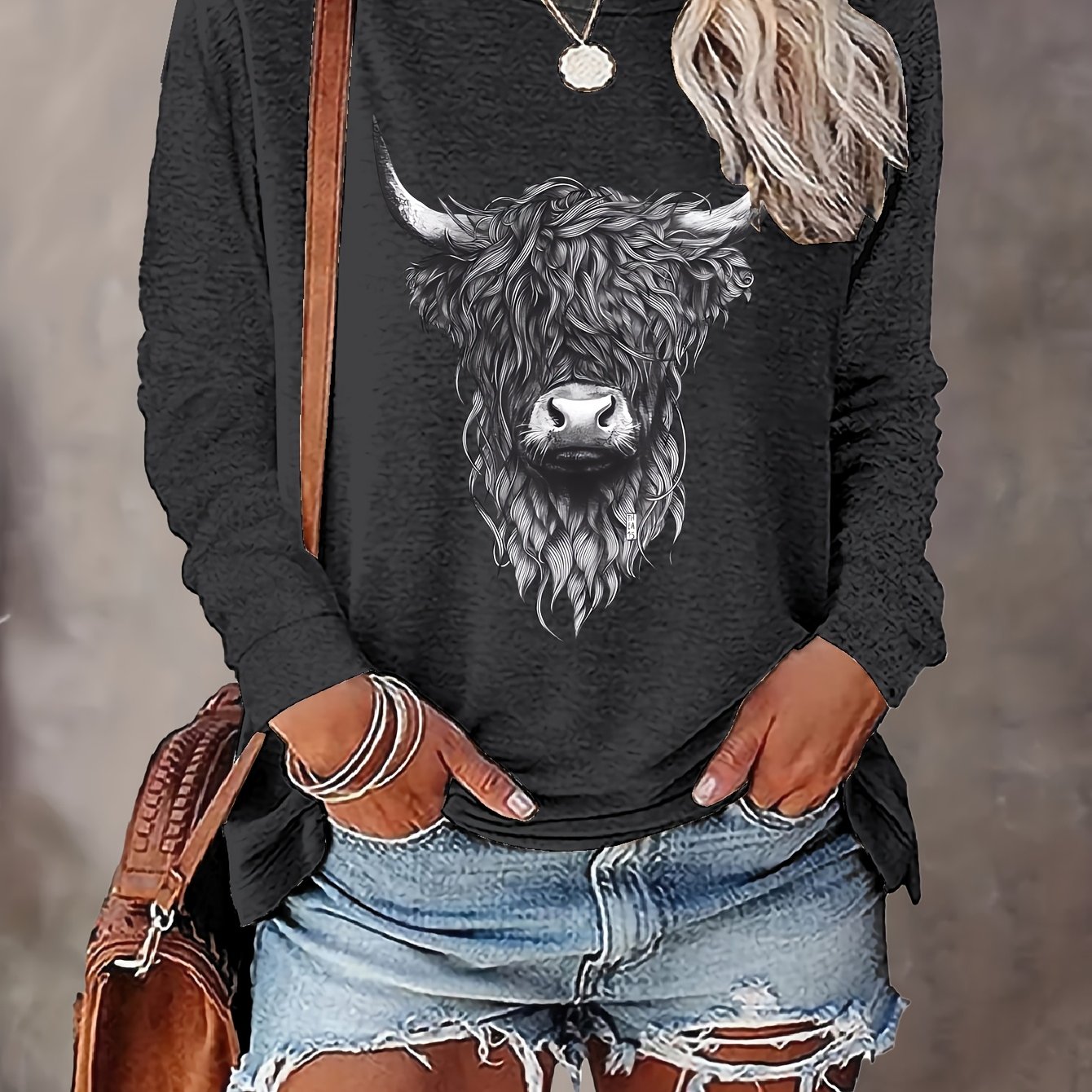 TEMU 1207gwen, A Casual Women's Top, Round Neck, T-shirt, Long Sleeves, Printed Pattern, Suitable For Spring And Summer, Women's Clothing, Autumn