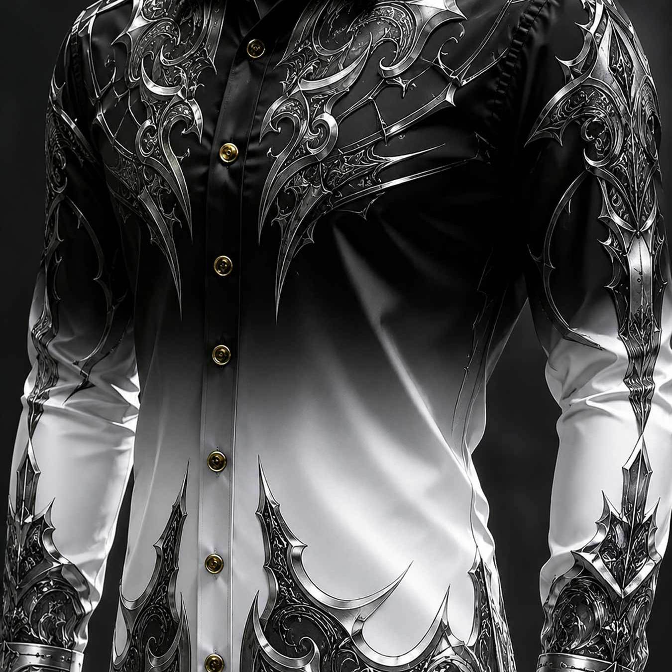 Men's Gothic Silver Metal Print Collared Shirt Style Daily Wear