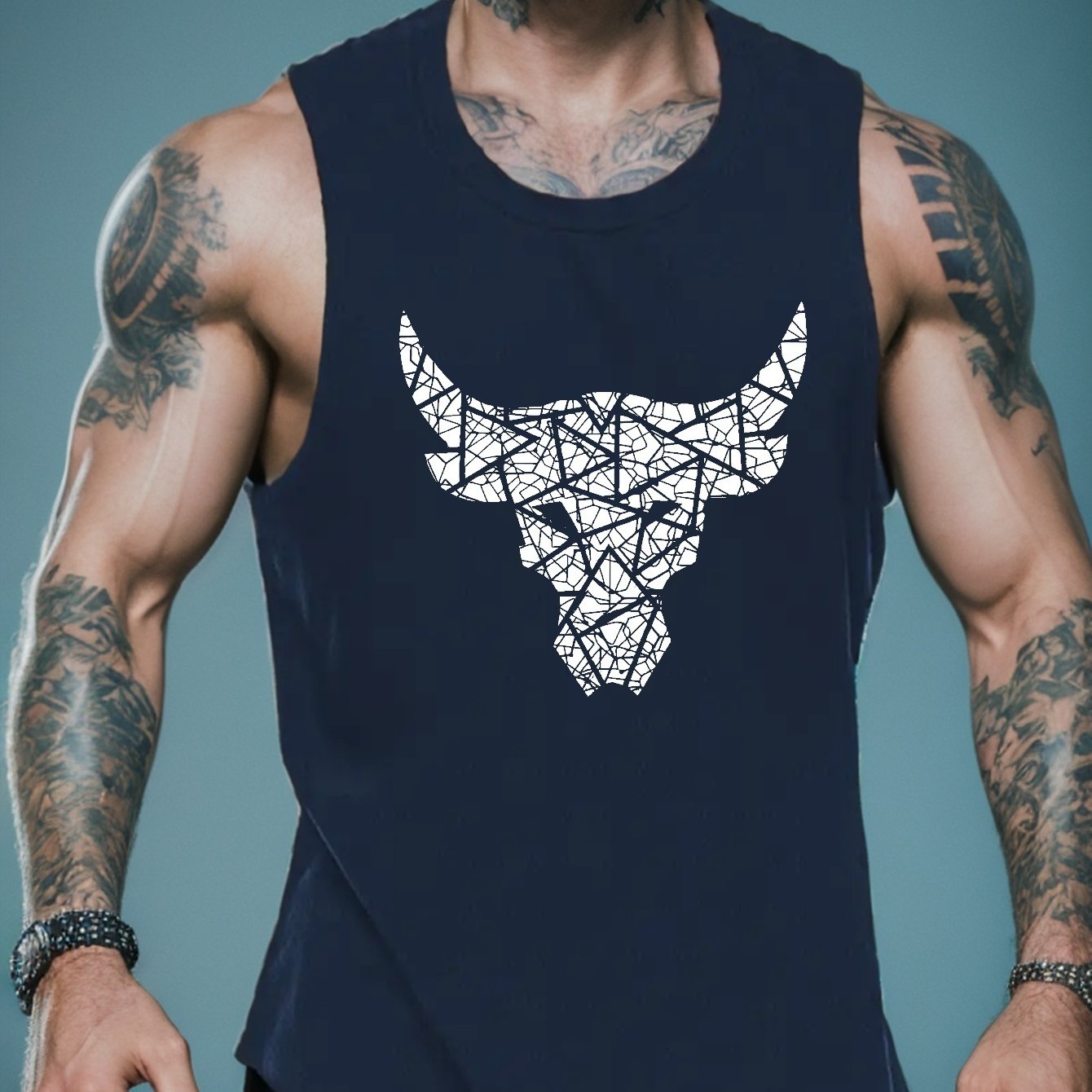 Temu TEMU Ox Print Sleeveless Tank Top, Men's Active Undershirts For Workout At The Gym sold by Temu Affiliate Program