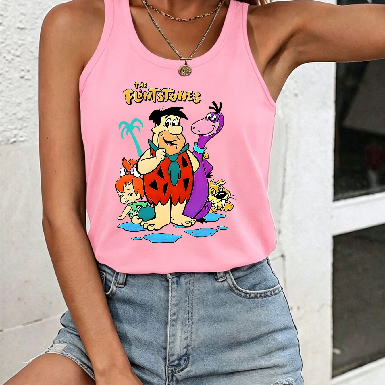 TEMU Modern Character U-shaped Tank Top Retro Animation Sleeveless Casual Athletic Top Summer Daily Park Comic Convention Holiday Gathering Stage