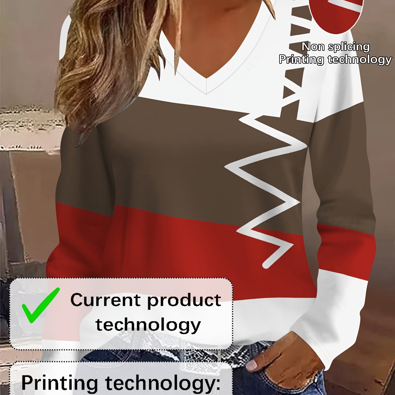 E-shop Modisches Elegantes Casual Urlaub Abstraktes Gemälde Farbblock Geometrische Streifen Grafik Ganzkörperdruck Atmungsaktiver 2D-Druck V-Ausschnitt