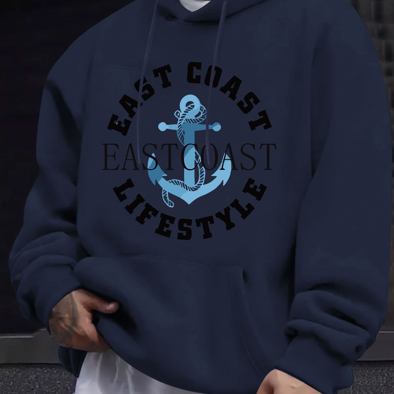TEMU American/european Style Men's Autumn/winter Printed Hooded Long-sleeve Sweatshirt, Logo Print Hoodie, Nautical , Vintage Symbols For A Relaxed