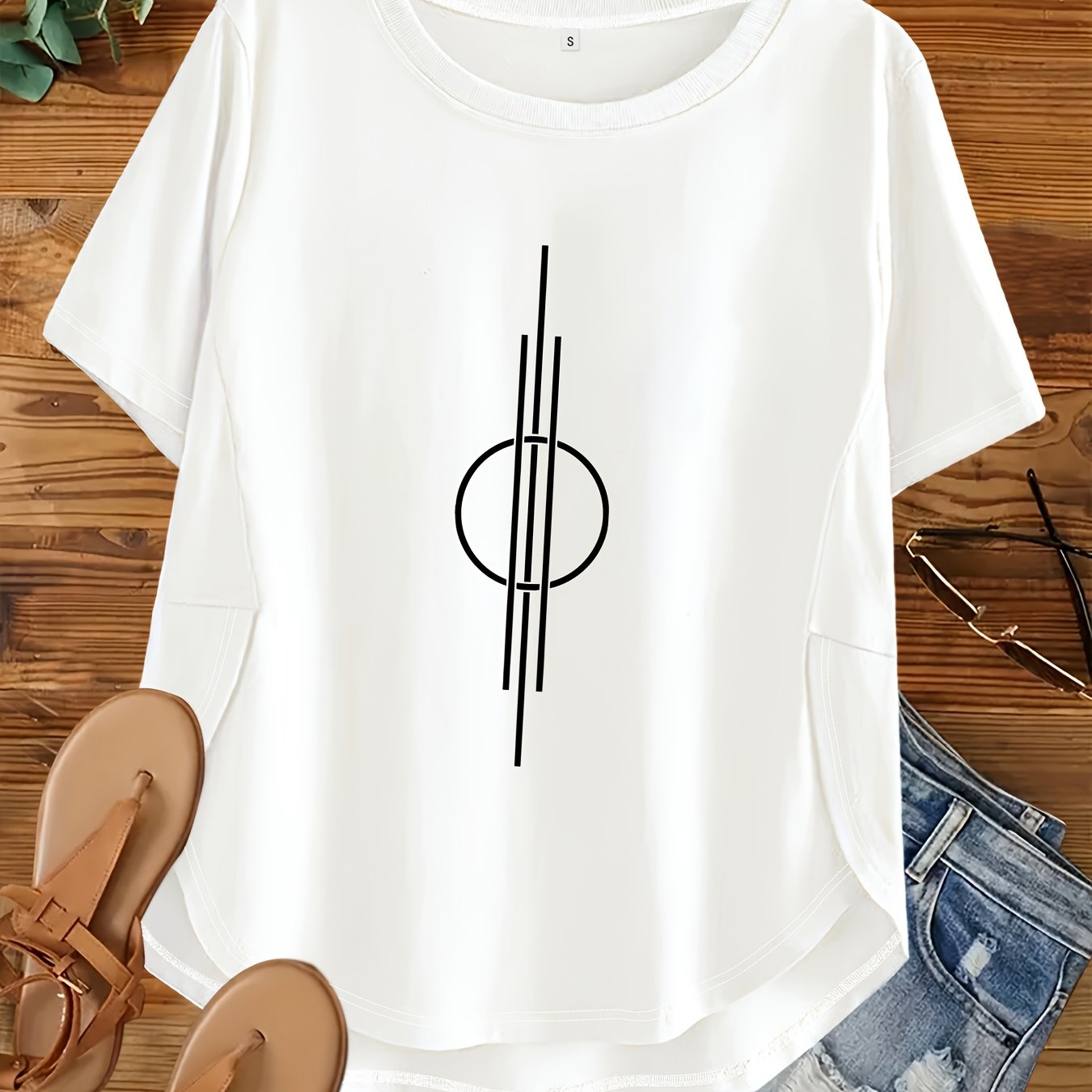 TEMU Plus Size - Plus Size - Plus Size Women's Loose Crew Neck Printed Short Sleeve T-shirts | , Breathable, Skin-friendly, Machine Washable, Ideal