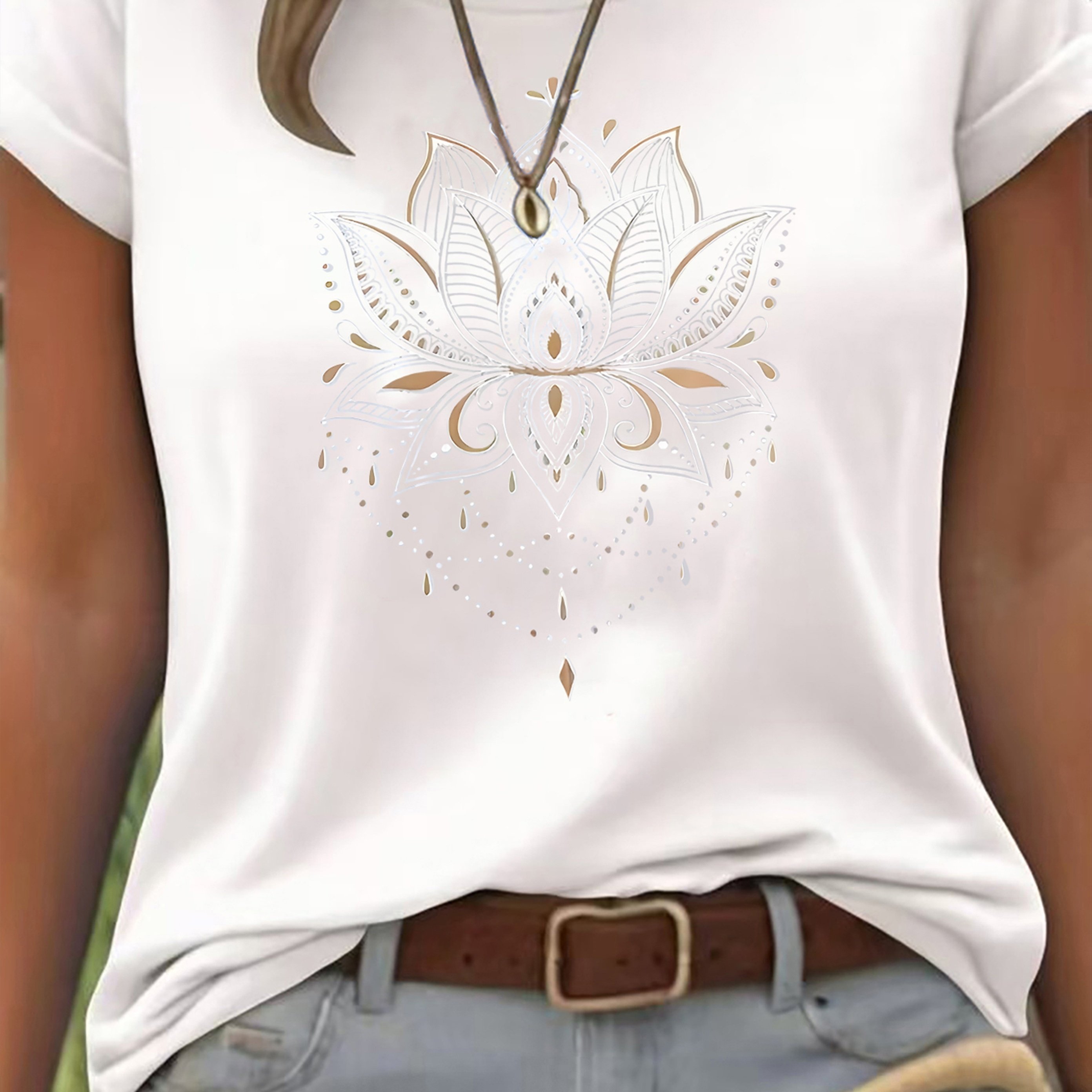 Image of Women's Blend T-shirt - , Soft Breathable, Casual Daily Wear, Classic Crew Neck, Versatile For Any Outfit, Multiple Colors, , Machine Washable, Xs-xxl