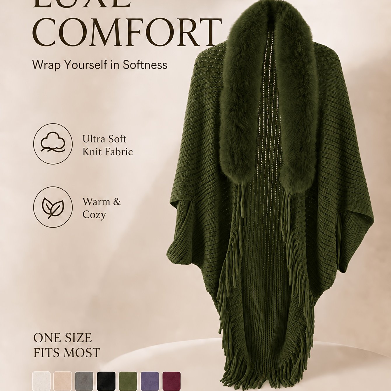 TEMU Women's Loose-fitting, Cape-style Cardigan Featuring A Plush Collar For And A ; Suitable As Outerwear For Casual Outfits Or Party Dresses, And