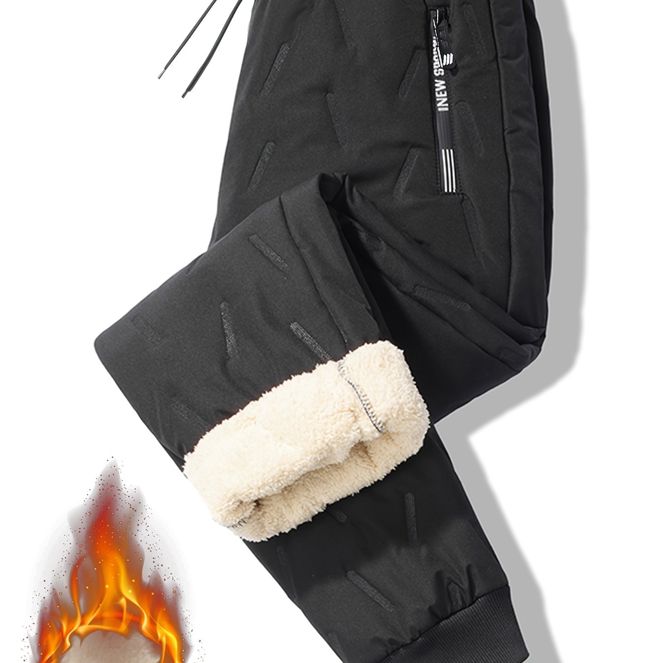 Image of Men's And Women's Thickened Winter Jogging Pants, Fleece-lined, Warm And Windproof, Adjustable Drawstring Waist, Zipper Pockets, Solid Color Outdoor