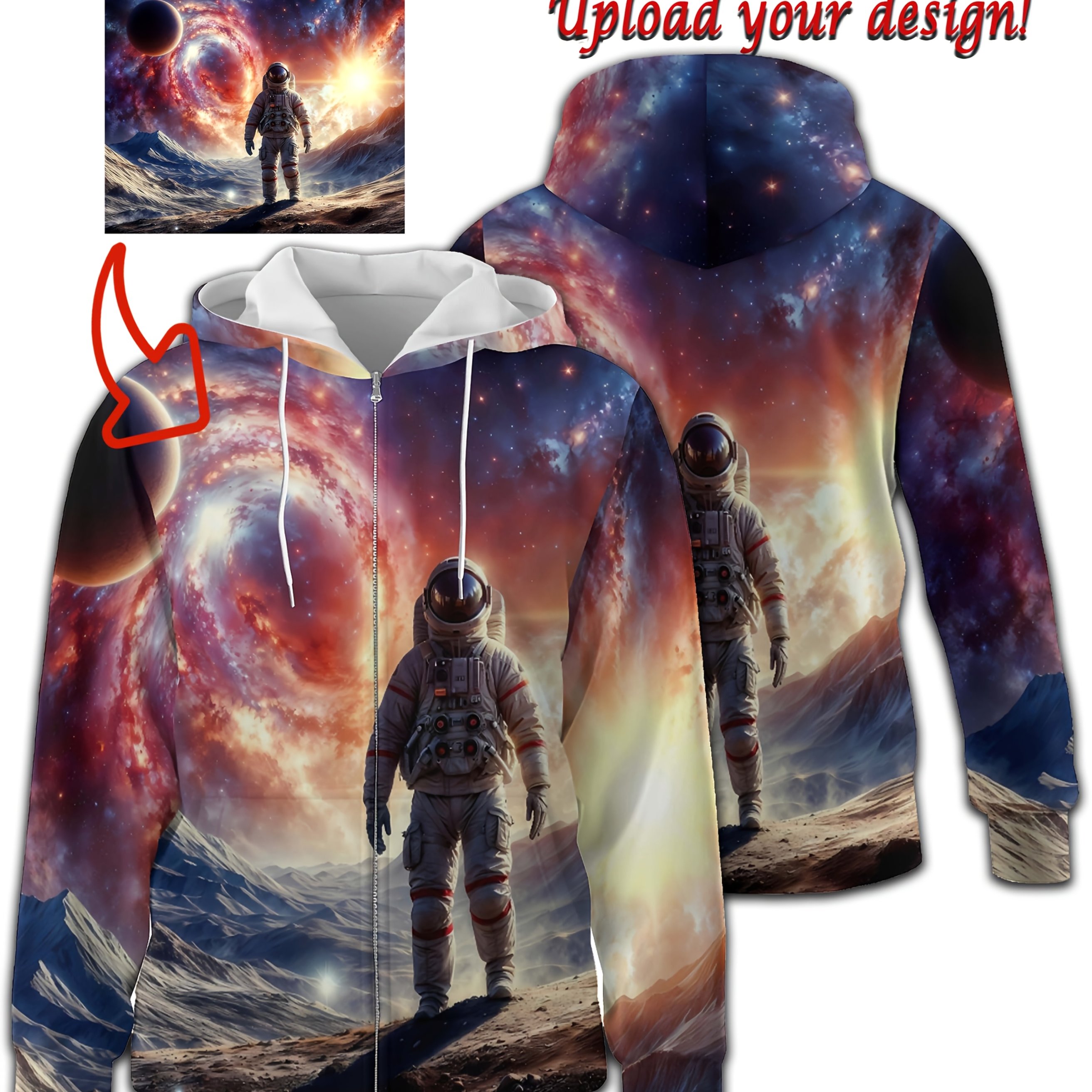 TEMU Customizable Large-size Zipper Hoodie - Full-body Photo/logo Print, Comfortable Polyester Fabric, Personalized Design For , Team Uniforms &