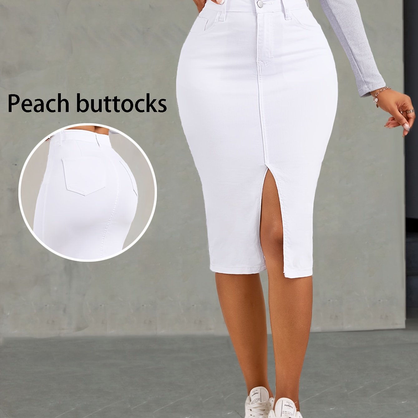 White Front Slit Denim Maxi Skirt