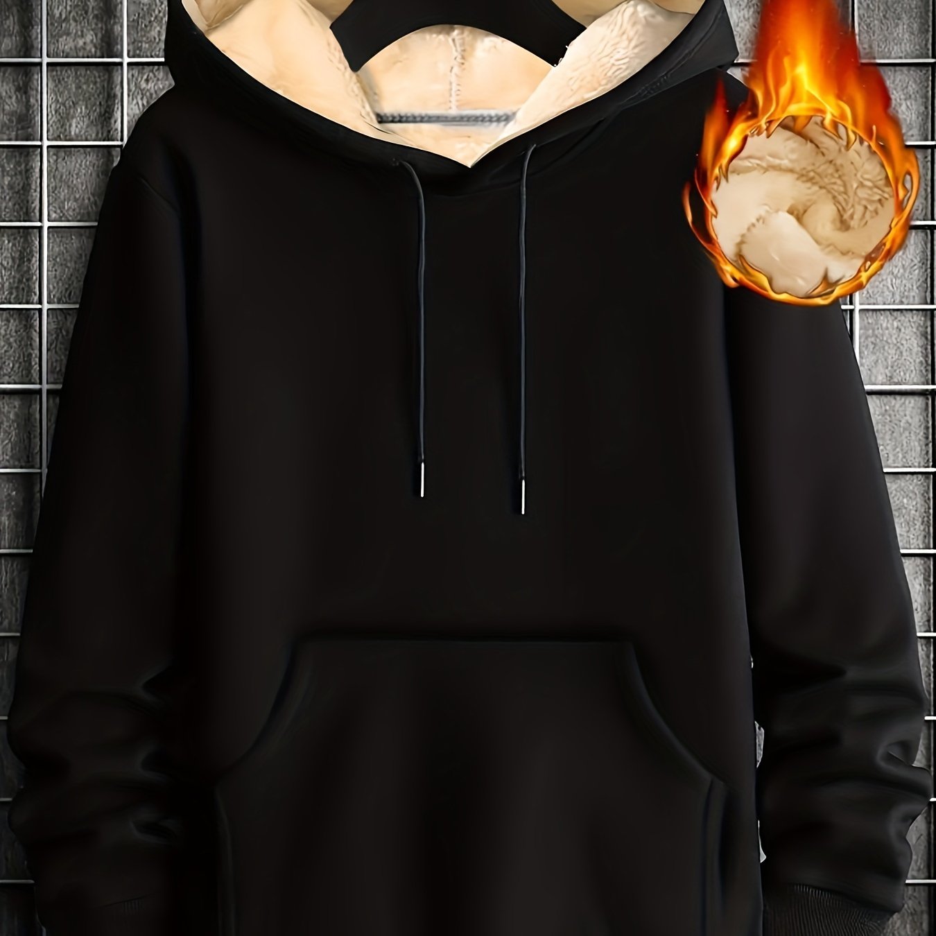 TEMU Men's Winter Warm Fleece-lined Hoodie, Casual Solid Color Polyester Knit With Pockets, Regular Fit Hooded Sweatshirt For Fall/winter, Thick