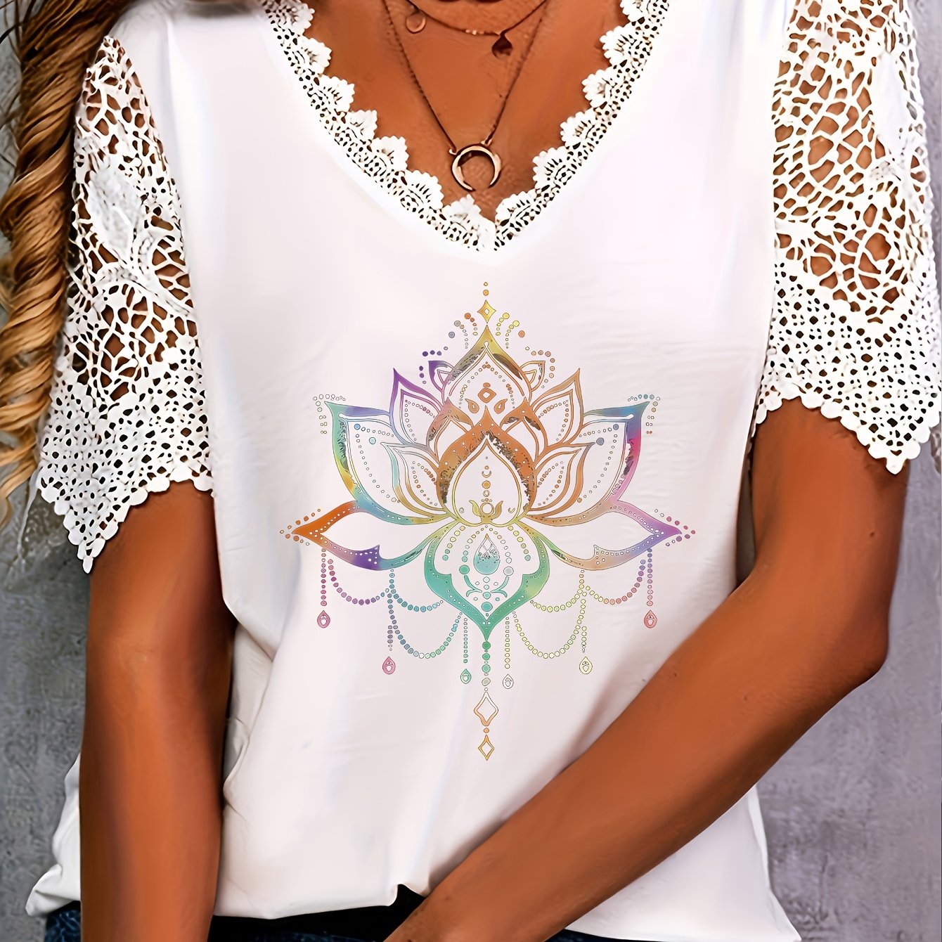 TEMU Plus Size - Plus Size - Plus Size Women's Fashion Solid Color Geometric Pattern Short Sleeve T-shirt