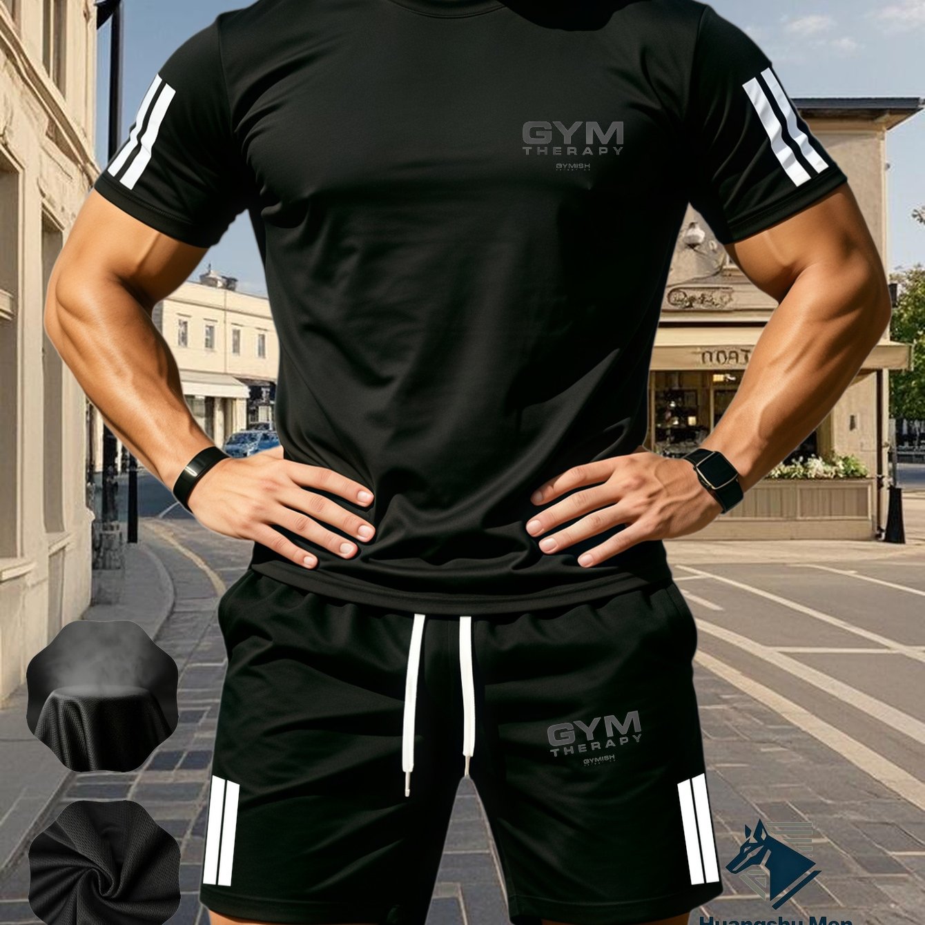 TEMU Short-sleeved Set Of Two, Including A Slim-fit Short-sleeved T-shirt With The Words "" And Brand Logo, And Matching Sports Shorts. The Easy And