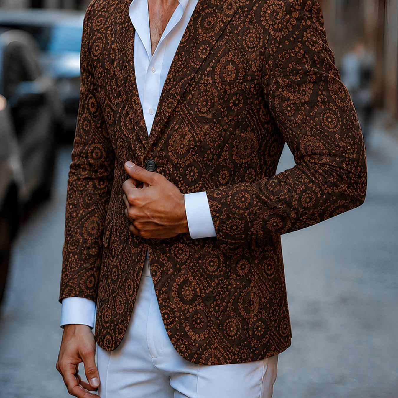Men's Brown Paisley Damask Suit Blazer - Heritage Night Out Jacket