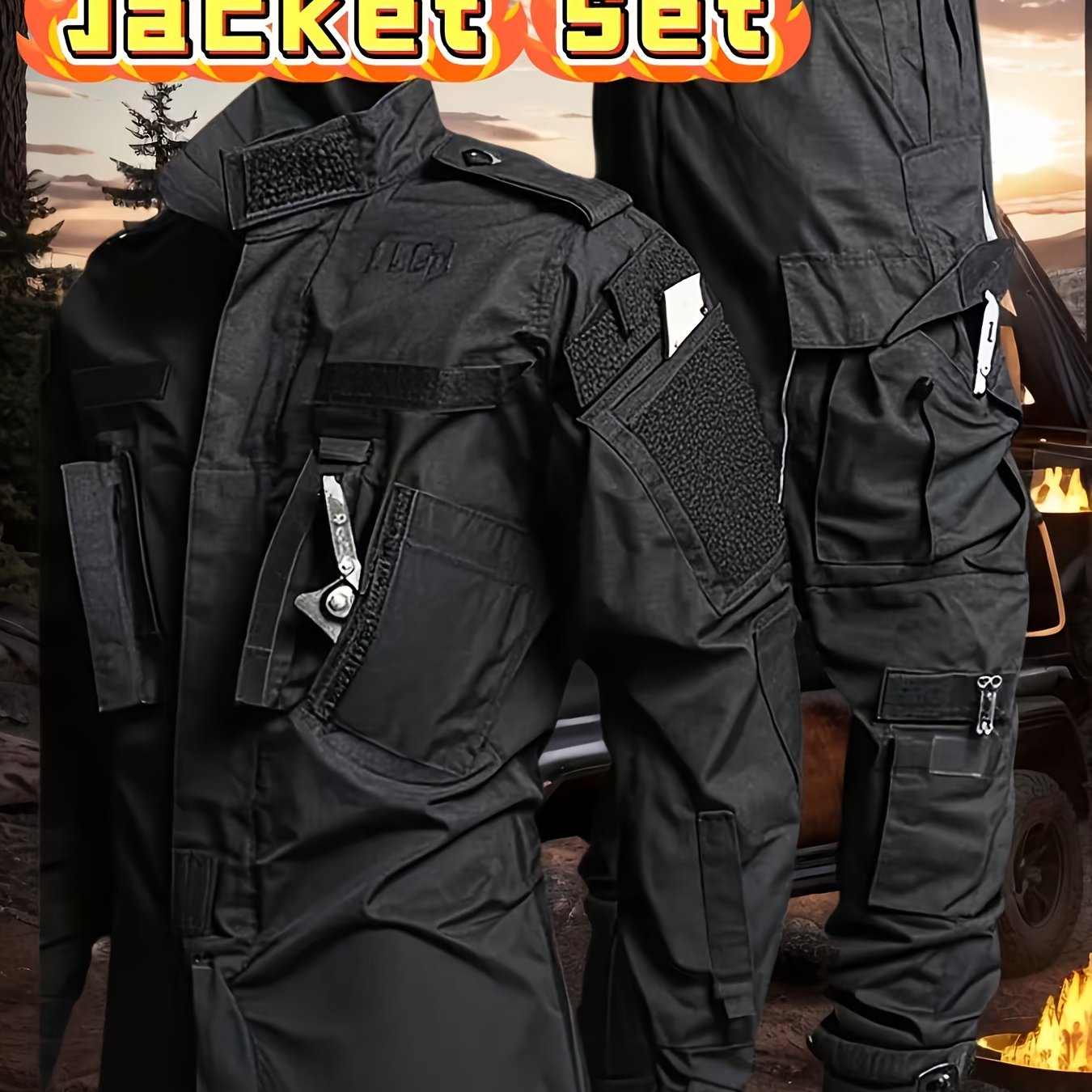 Temu – TEMU 2-pc Tactical Cargo Pants And Outdoor Jacket Set For Men Durable Hiking Gear Lightweight Outdoor Cargo Suits For Training Hiking Camping