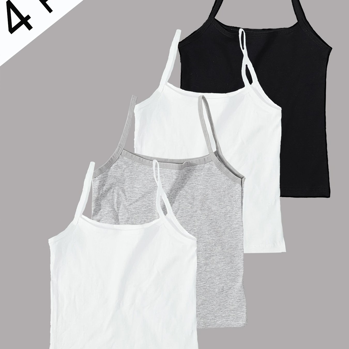 4-pc Girls' Solid Color Minimalist Camisole Underwear Breathable Base Underwear Camisole Bra Suitable 5-14