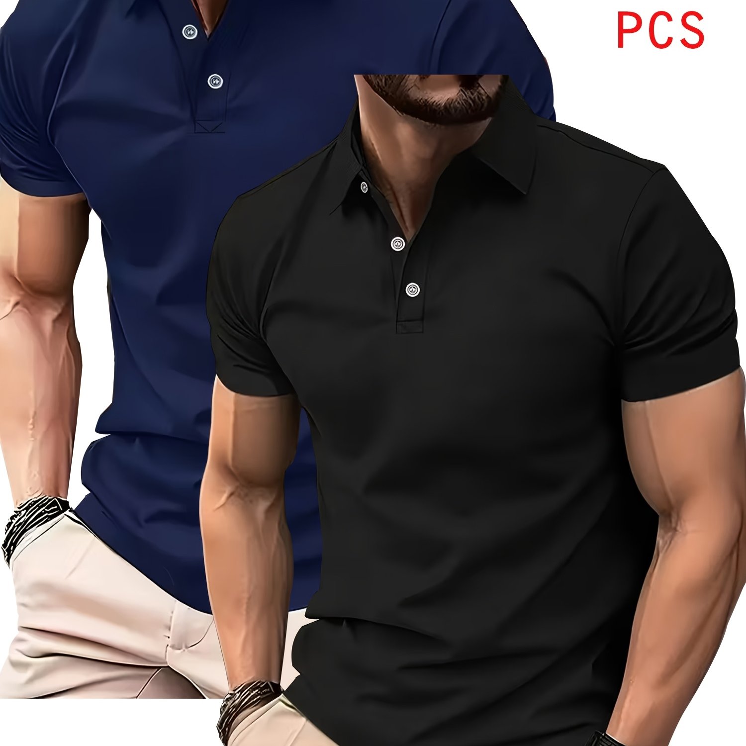 TEMU POLO Shirts con 2 pezzi Misti, Traspiranti Camicie da Golf Casual ad Asciugatura Rapida, Design con Bottoni in Poliestere Elastico, Adatte per