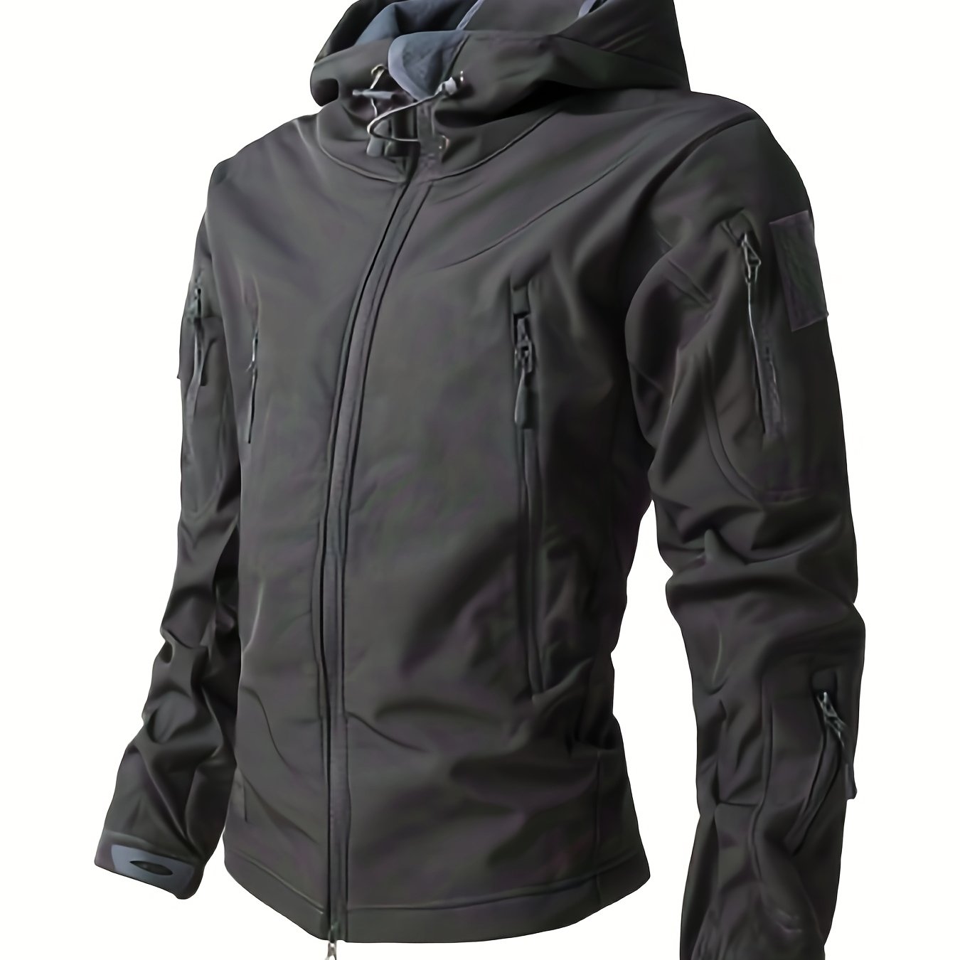 Men's Winter Softshell Jacket With Hood, Pocketed Trench Coat, Solid Coat