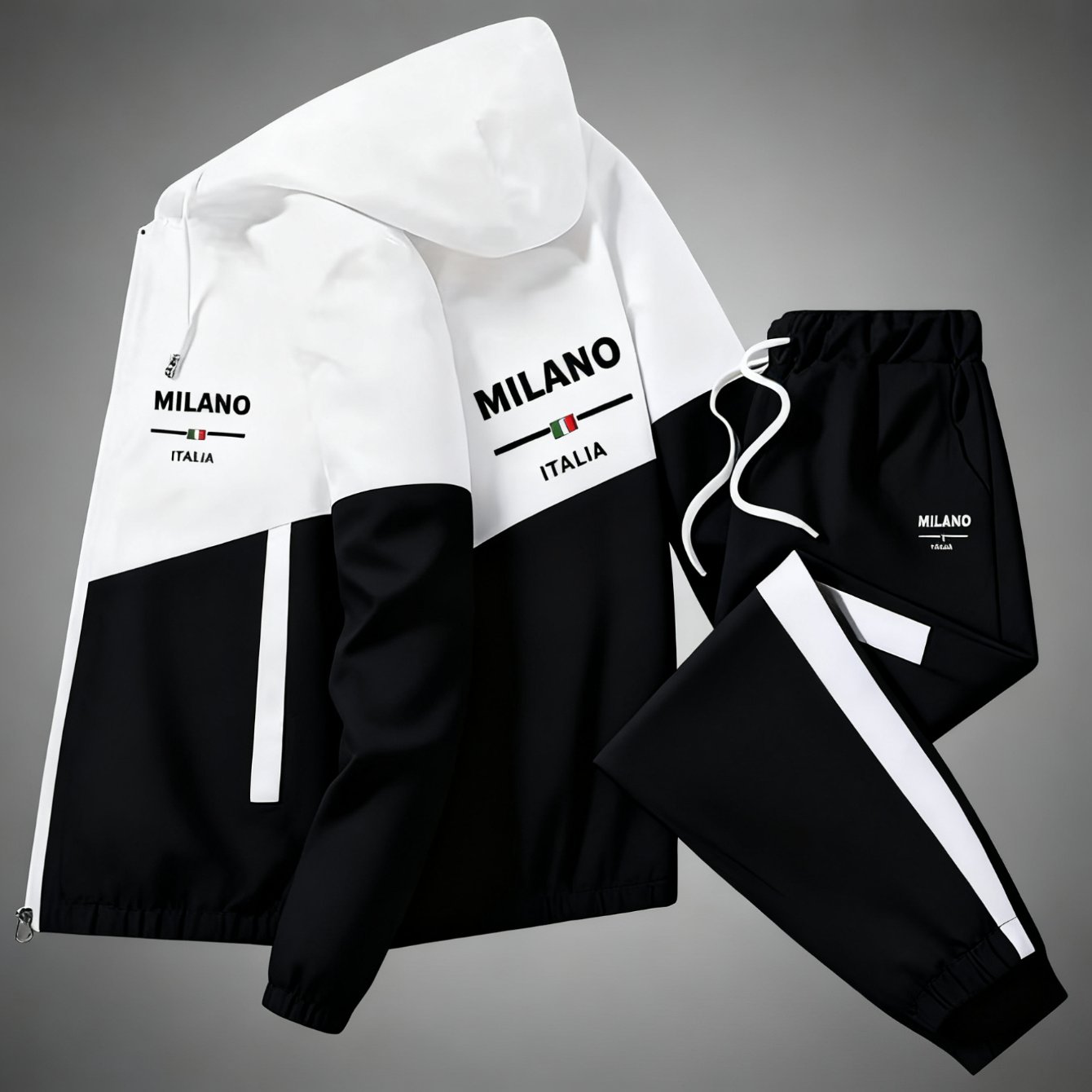Image of 2pcs Set: Men's Casual Sporty Hooded Jacket And Sweatpants Set, Suitable For All Holidays And Men And Women