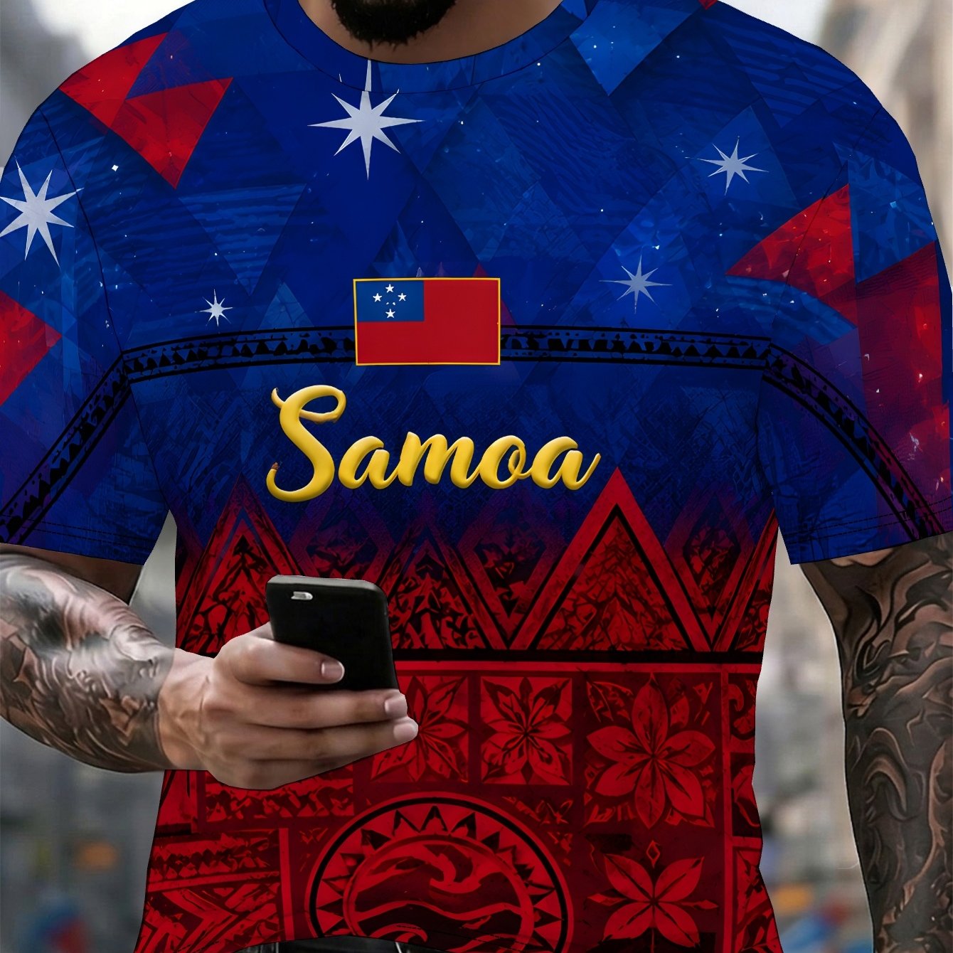 TEMU Plus Size Men's Summer T-shirt, Samoa Modern Pattern Graphic Print Short Sleeve Tees Trendy Casual Tops For Daily Life, Big And Tall Guys