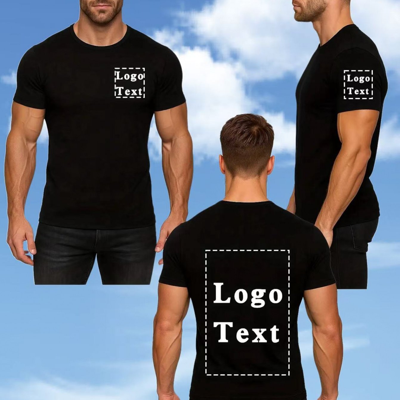 TEMU Men's Fashion Custom Quick- T-shirt - Breathable Moisture-wicking Fabric, Multiple Self- Logo Placement Options, Lightweight Summer Fitness