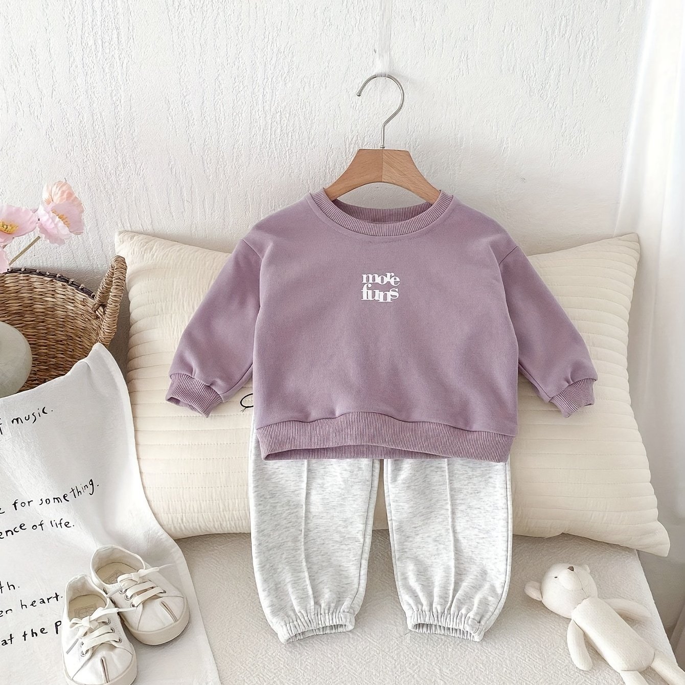 Image of Toddler Leisure Letter Print Long Sleeve Sweatshirt And Jogger Pants Sports Set For Autumn, For Outdoor
