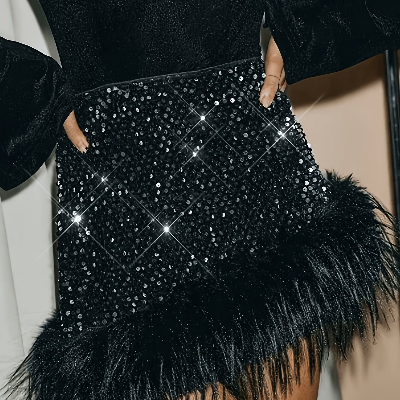 TEMU Women's Sexy Plush Sequin Skirt