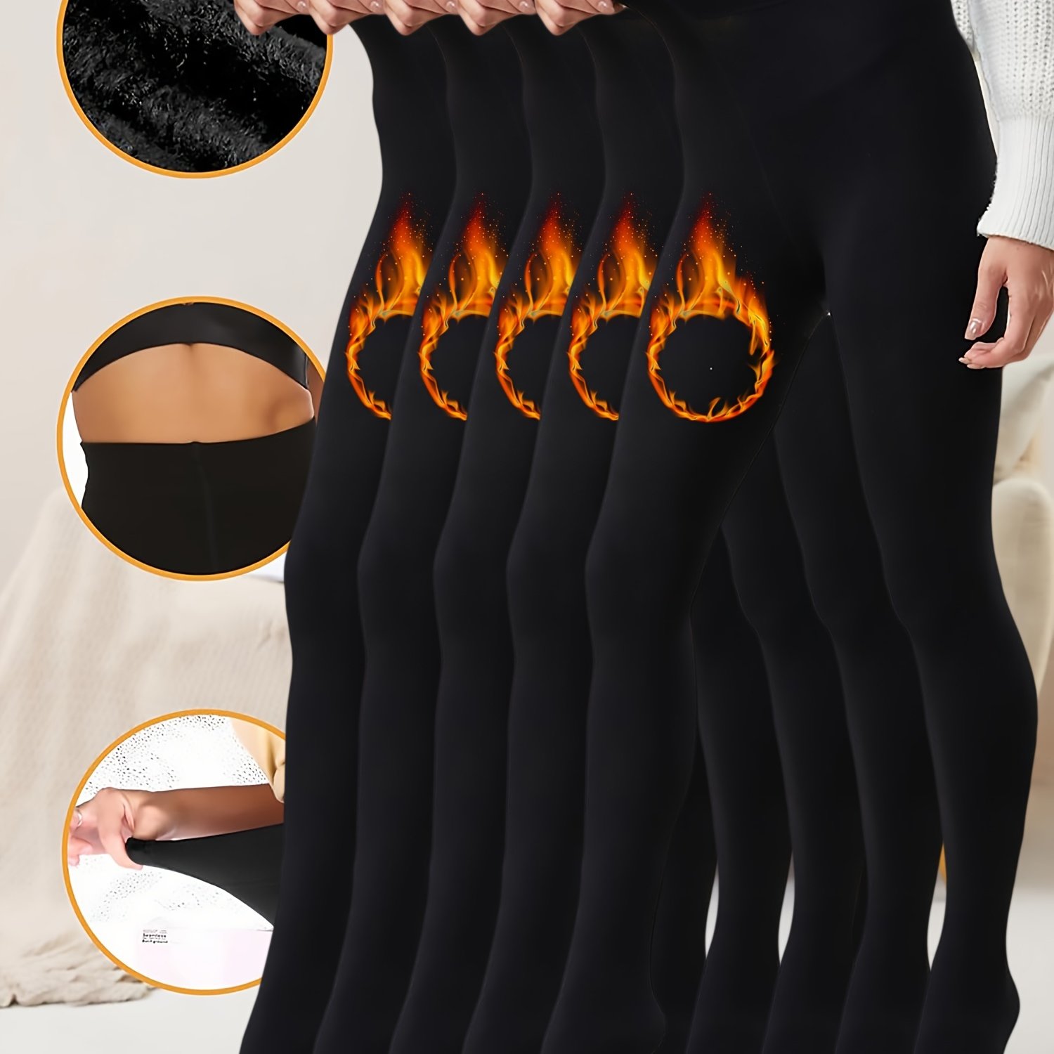 Image of 5pcs Fleece Lined Pantyhose Stockings Women's Comfortable Warm Autumn Winter Leggings High Elasticity Solid Color Stretch Tight Pants
