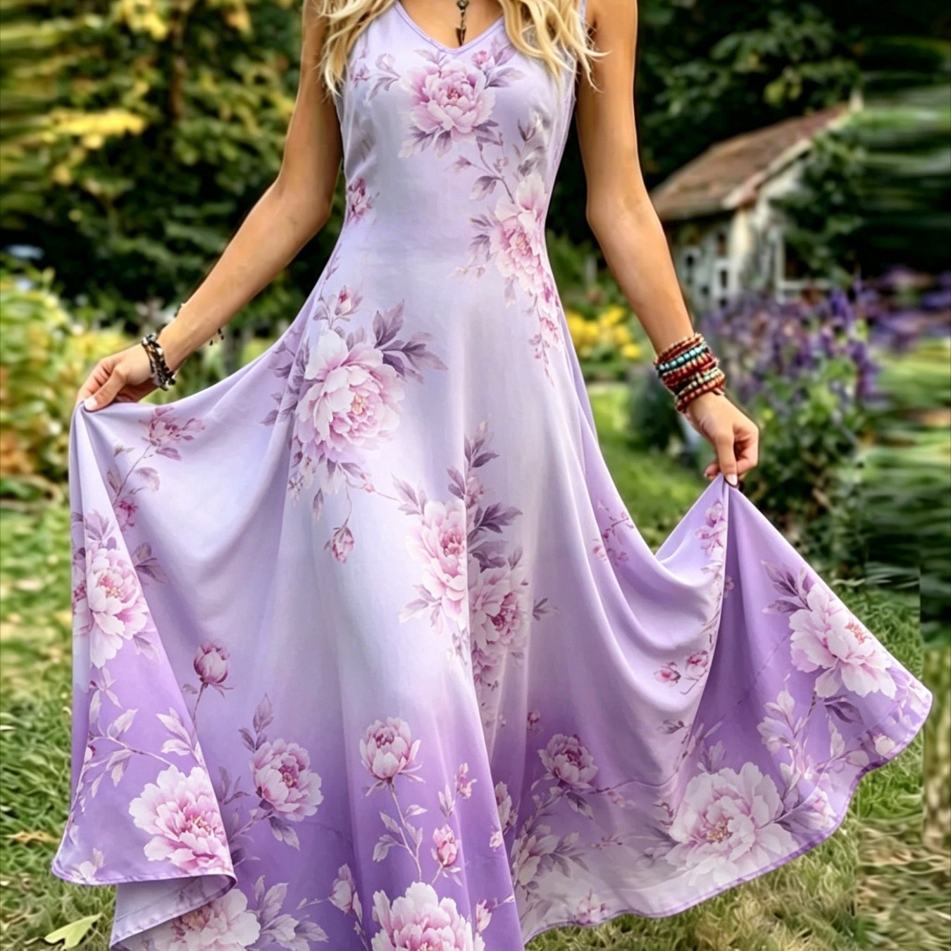 Plus Size - Plus Size - Women's Vintage-style Sleeveless Dress - An Elegant, Casual, Round-neck A-line Maxi Dress. Easy To Care For, Perfect For Daily Wear And Vacation Leisure