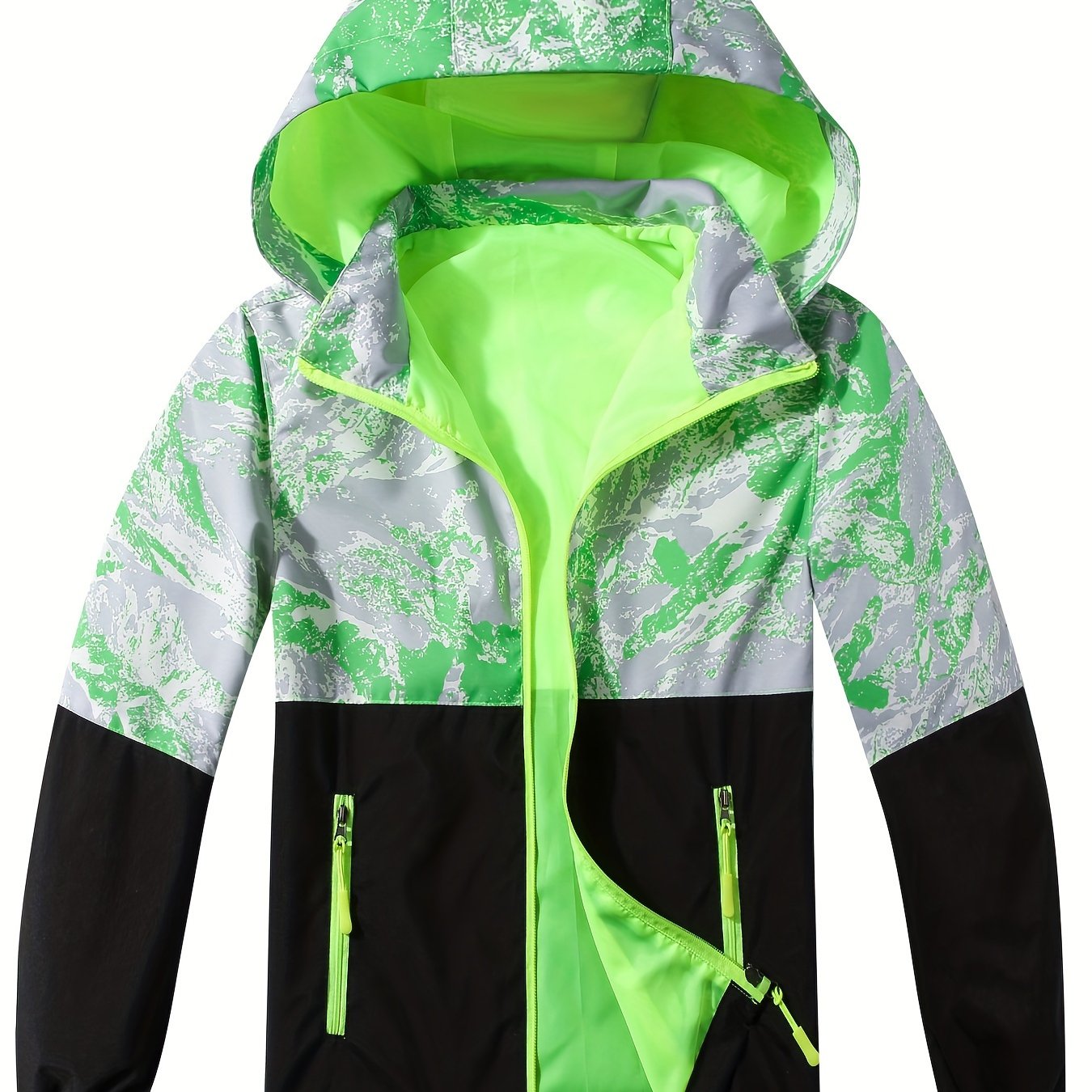 Image of Boys' -block Hooded Jacket - Fluorescent Zip-up Jacket With Pockets - Lightweight And Comfortable, Suitable For Fitness And Casual Wear,fall And Winter Clothes, Boys Outfit, Autumn Essentials
