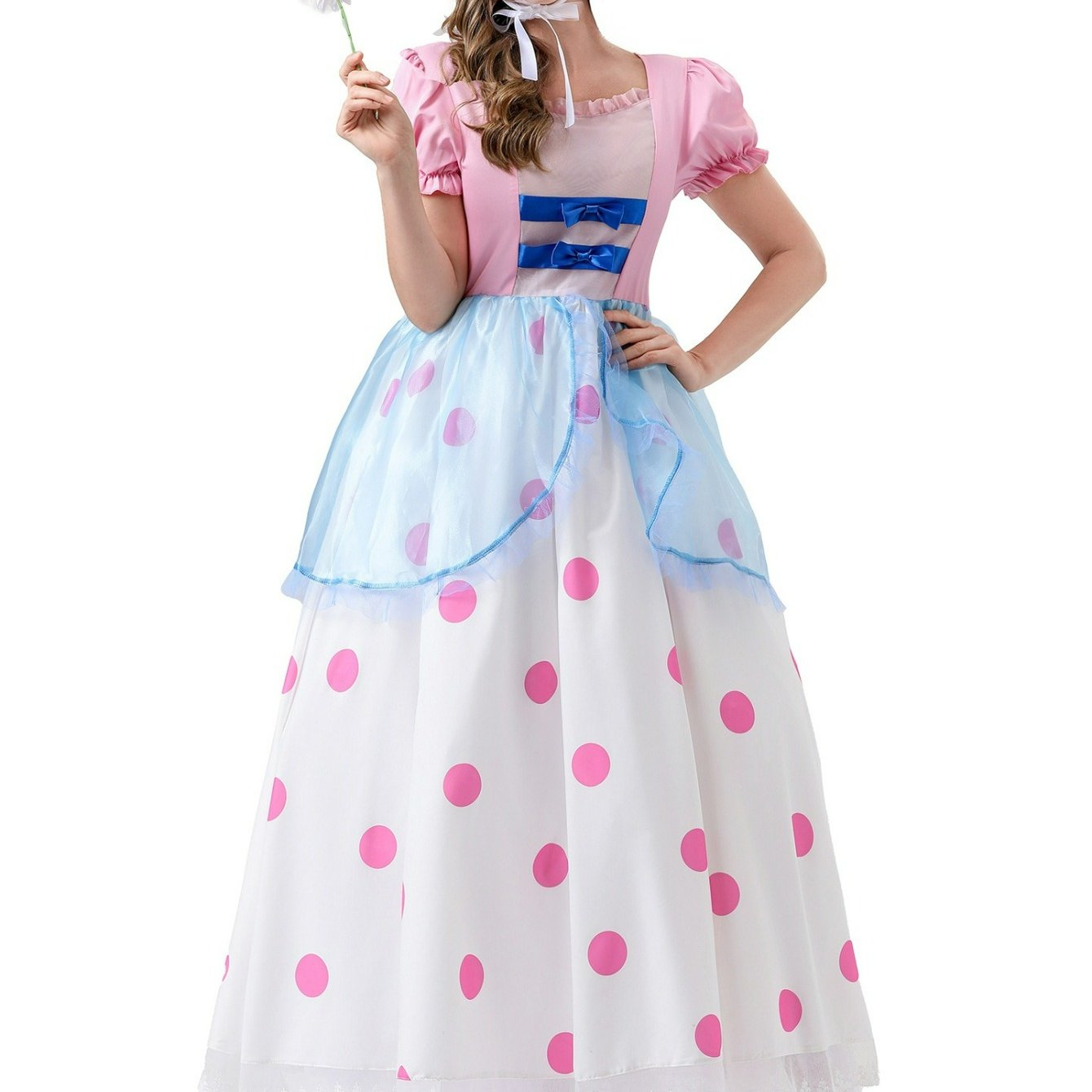 item picture 2026 new women   costume dress with bonnet hat puff sleeve polka dot princess dress retro fairy tale outfit suitable for halloween cosplay carnival themed parties role   washable detail dress for   events