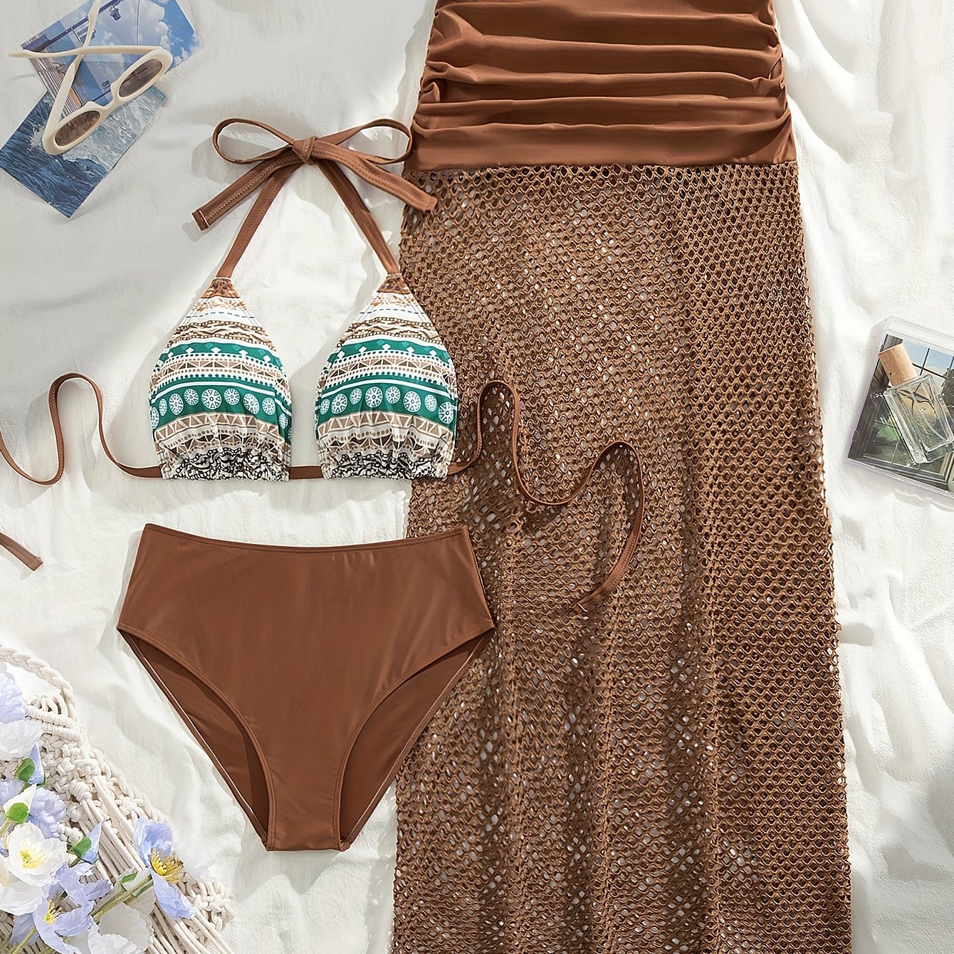 Image of Elegant Hollow-out Plus Size Three-piece Bikini Set