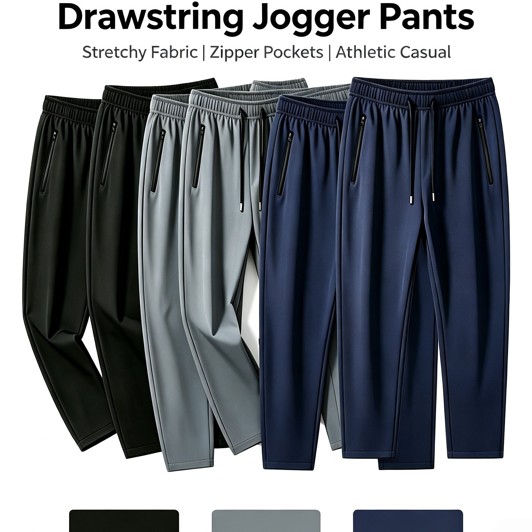 TEMU 6pcs Men Drawstring Jogger Pants, Stretch Quick Dry Athletic Pants With Zipper Pockets, Lightweight, Comfortable Loungewear Pants