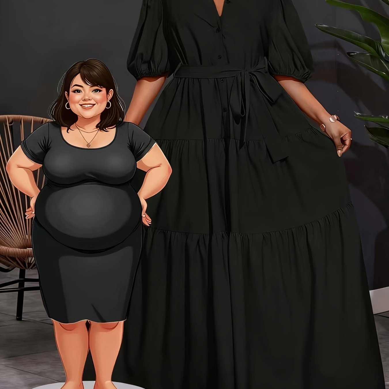 TEMU Plus Size, Plus Size Women's Spring/summer Solid Color Short Sleeve Lapel Elegant Dress
