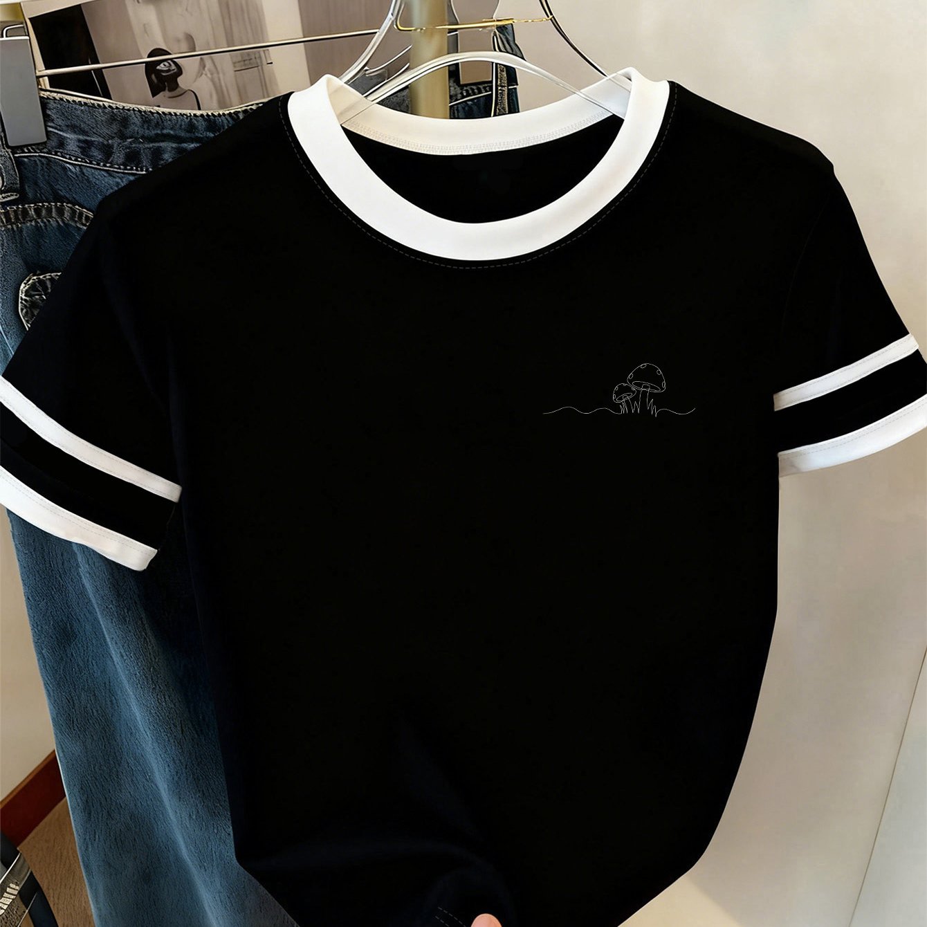 TEMU Women's Short Sleeve Crew Neck T-shirt With Color-blocking & Lettering Print - Casual Blouse Top, Suitable For Spring Summer Layering, Machine