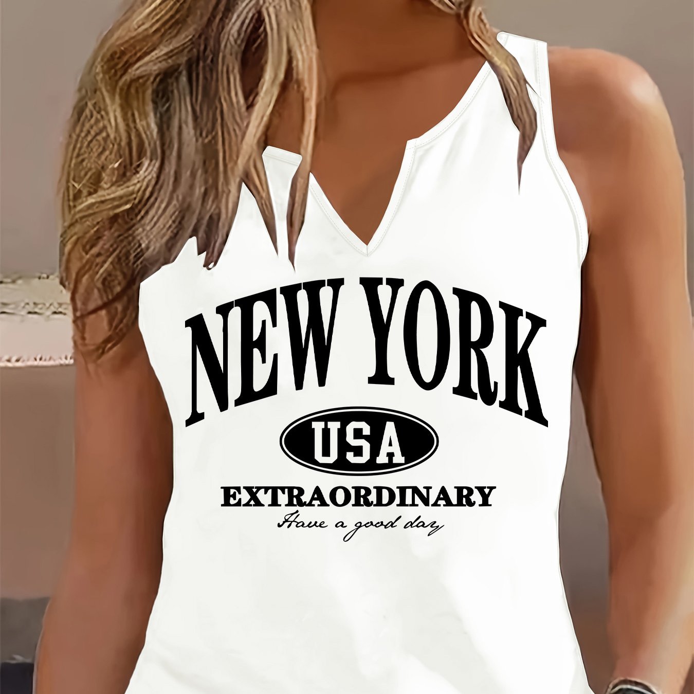 TEMU Graphic Print Tank Top, Sleeveless Casual Top For Summer & Spring, Women's Clothing
