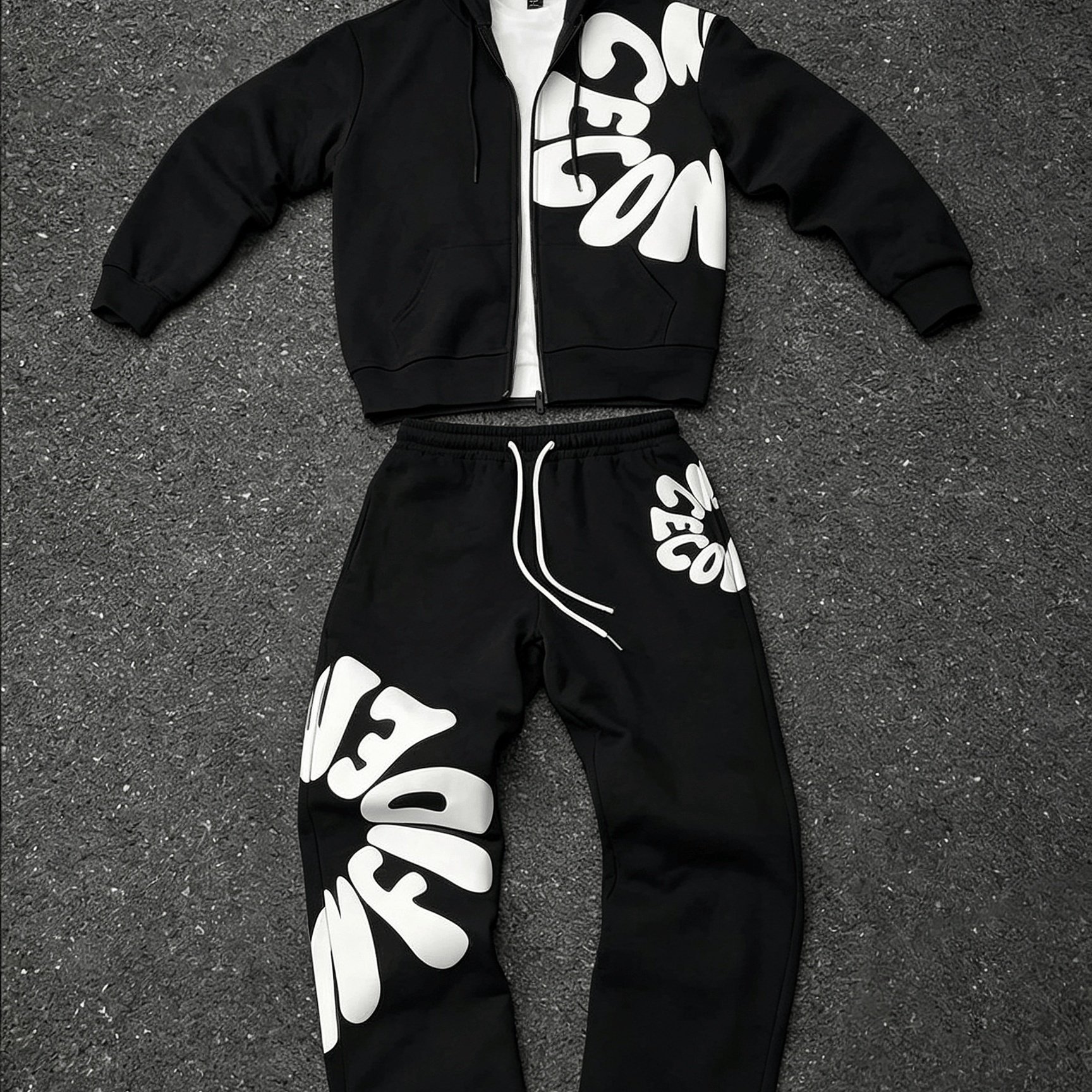 TEMU Ensemble 2 pièces pour homme : Sweat à capuche zippé court avec imprimé de lettres et pantalon de survêtement à jambes larges, style streetwear