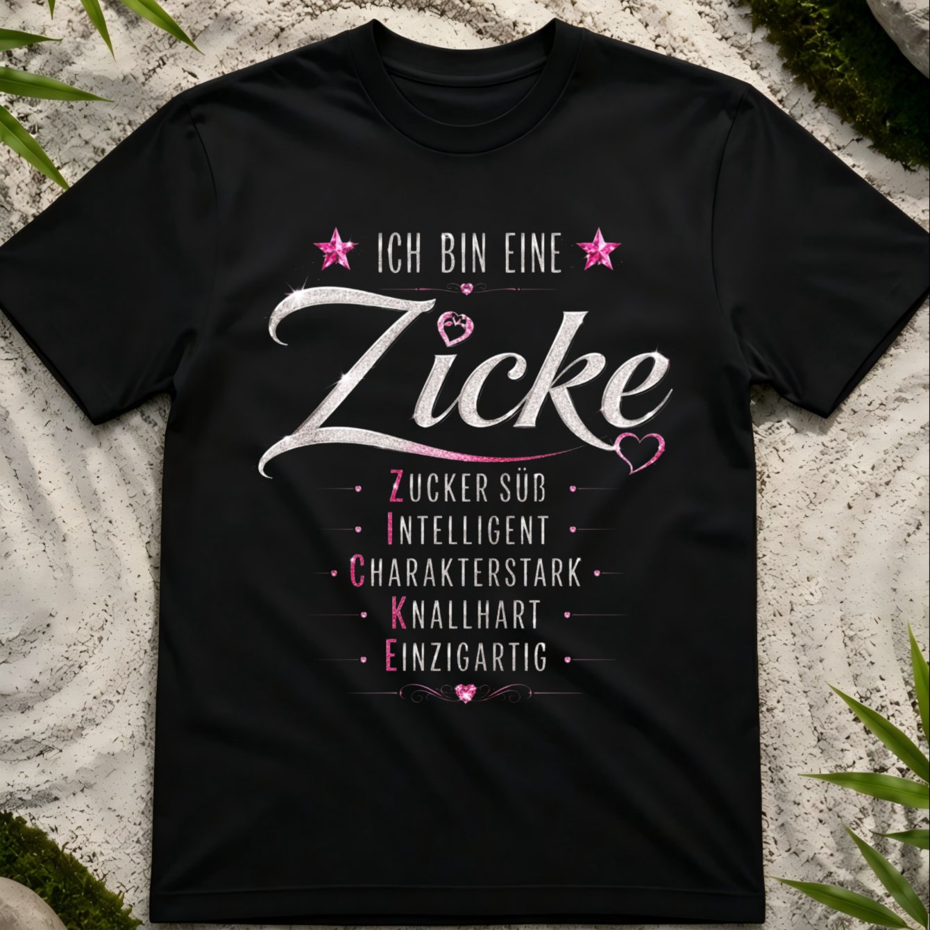 Image of Zicke T-shirt With Stars And German Words For And Strong Attitude Unisex All T-shirt