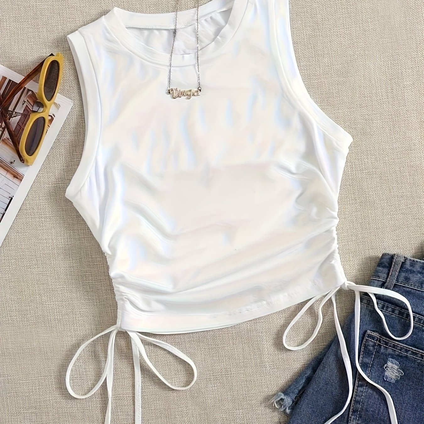 TEMU Camiseta sin de color liso con cuello