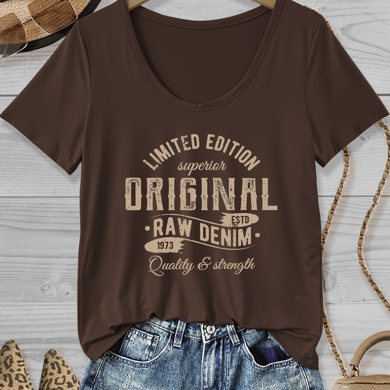 TEMU Letter Print T-shirt, Short Sleeve Crew Neck Casual Top For Spring And Fall, Women's Clothing