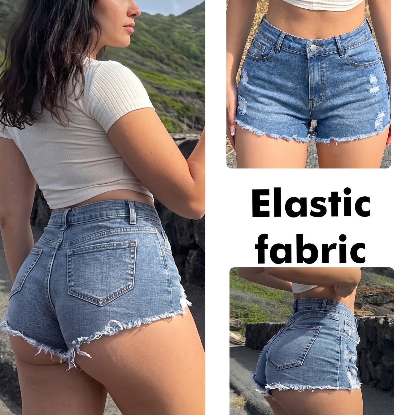Women's High-waisted Stretch Sexy Ripped Denim Shorts