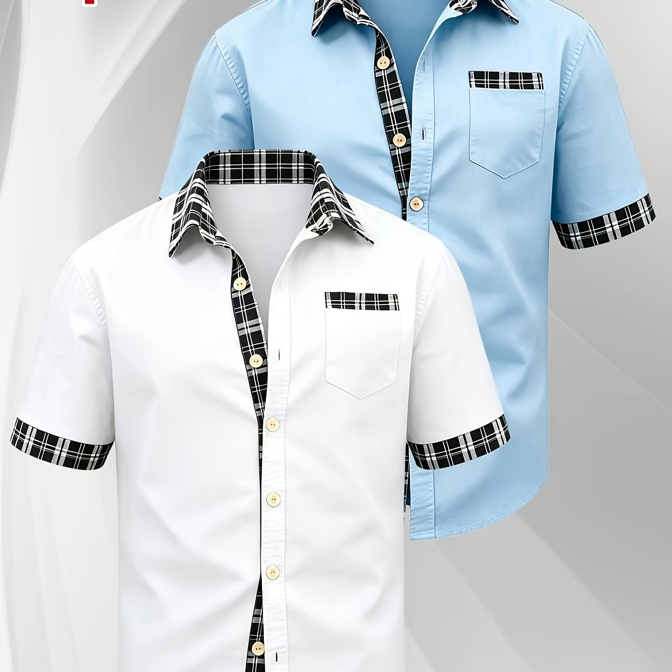 TEMU 2pcs Men's Color-block Short-sleeve Shirt, Business Casual Notched Lapel Cardigan Top, Multiple Colors