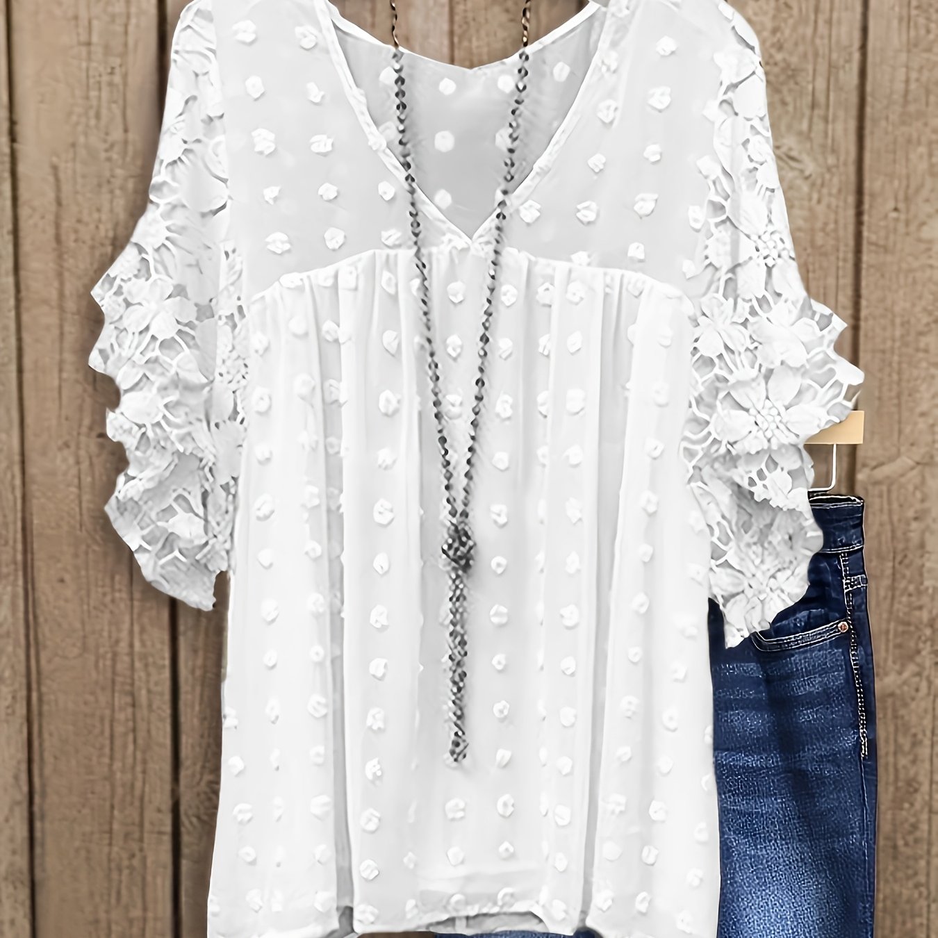 Plus Size - Plus Size - A Top With Chiffon Lace Sleeves Designed For And Summer